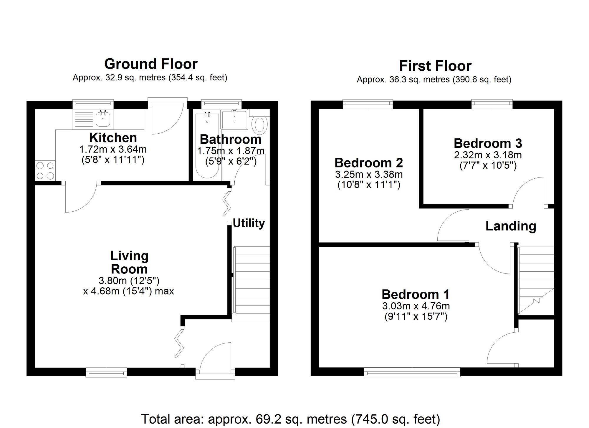 Floorplan of 3 bedroom Mid Terrace House for sale, Lansbury Drive, Birtley, Tyne and Wear, DH3