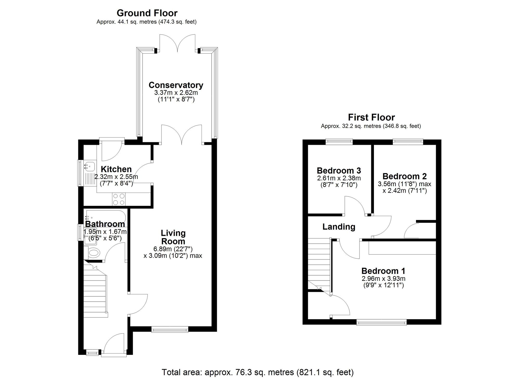 Floorplan of 3 bedroom Semi Detached House for sale, Runnymede, Great Lumley, Durham, DH3