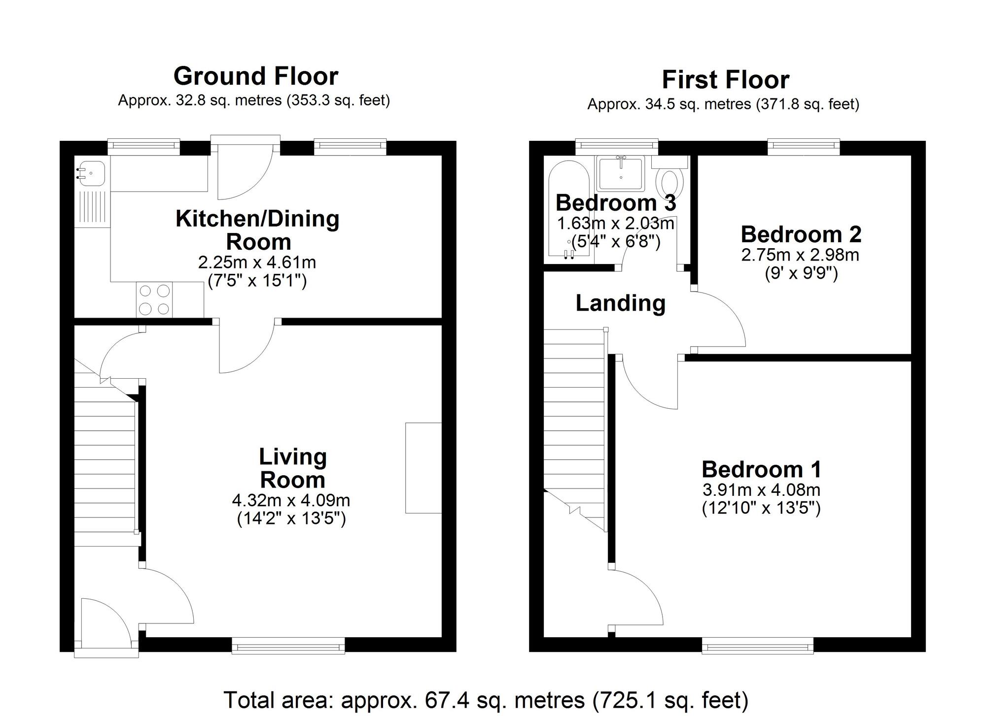 Floorplan of 2 bedroom Mid Terrace House to rent, Gladstone Street, Beamish, Durham, DH9