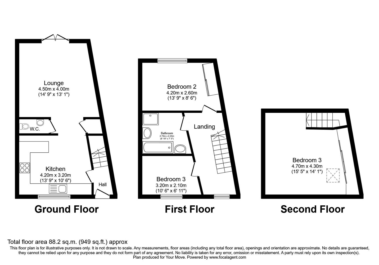 Floorplan of 3 bedroom End Terrace House for sale, Field View, Bearpark, Durham, DH7