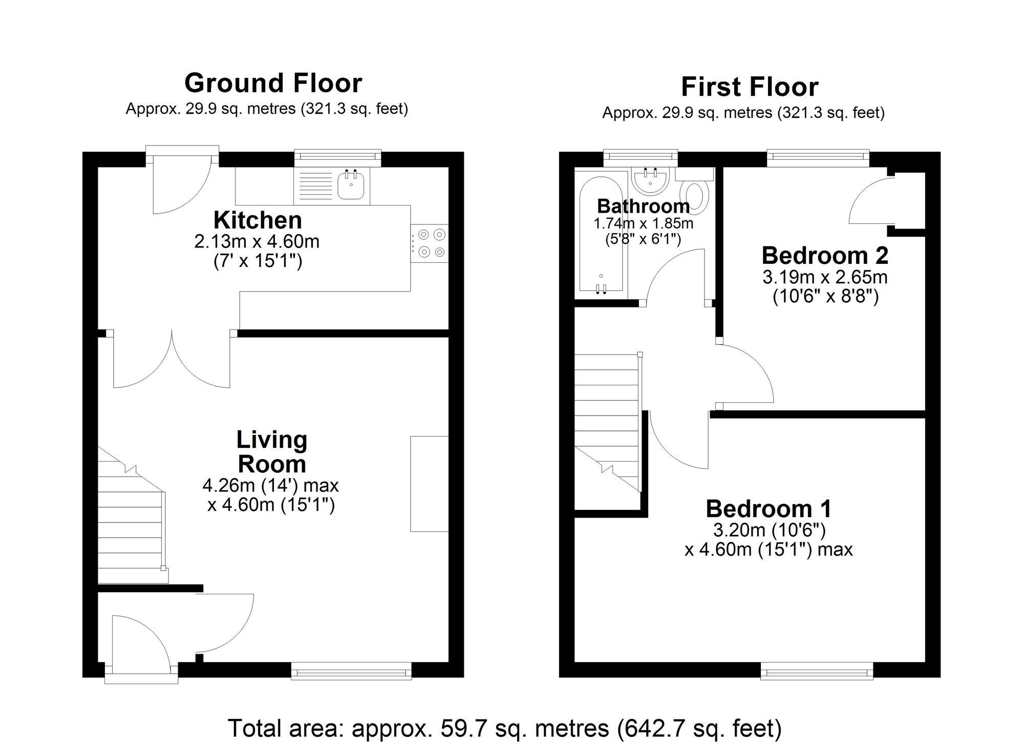Floorplan of 2 bedroom Mid Terrace House to rent, Grange Street, Pelton, Durham, DH2