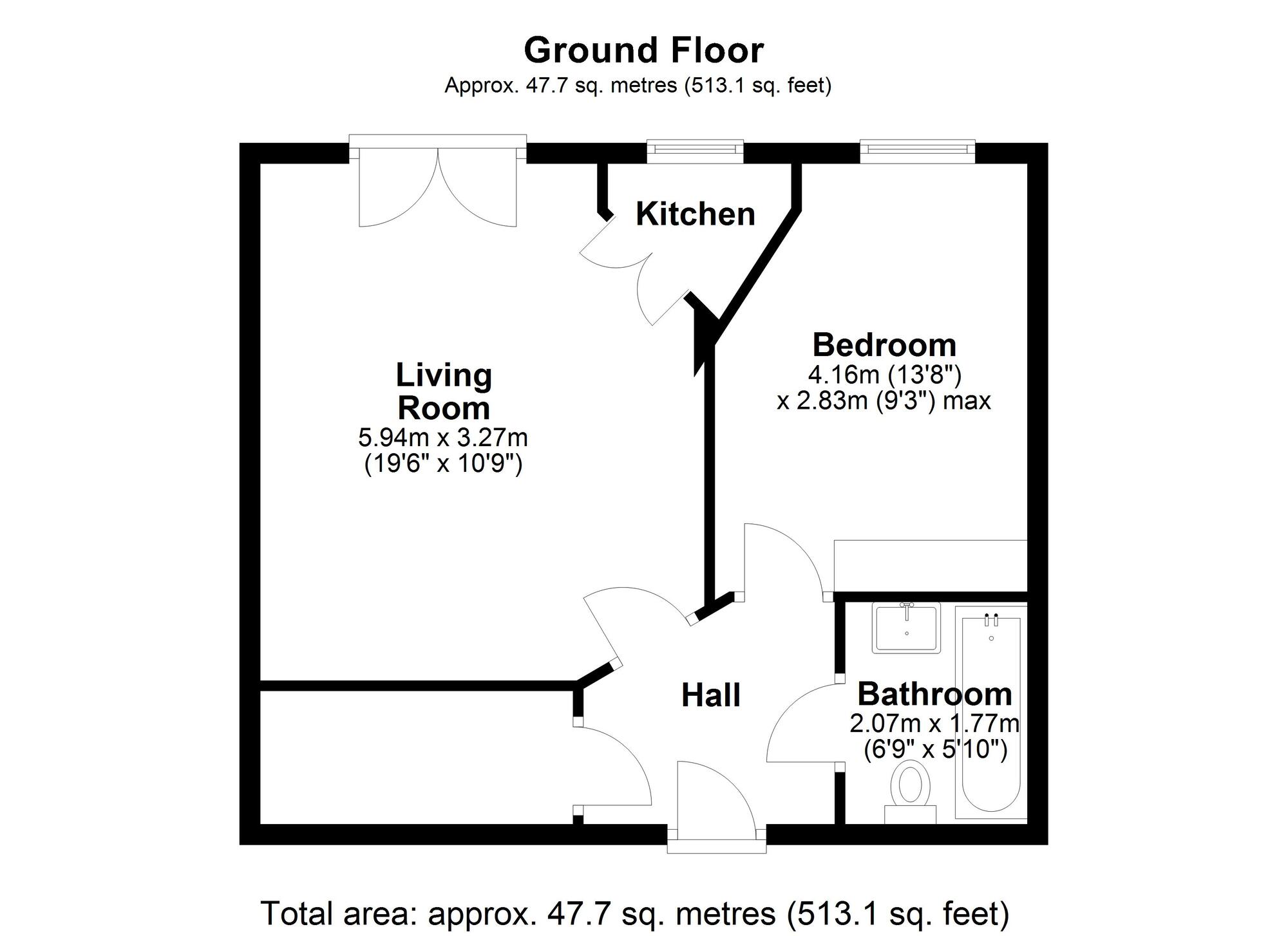 Floorplan of 1 bedroom  Flat for sale, Newcastle Road, Chester Le Street, Durham, DH3