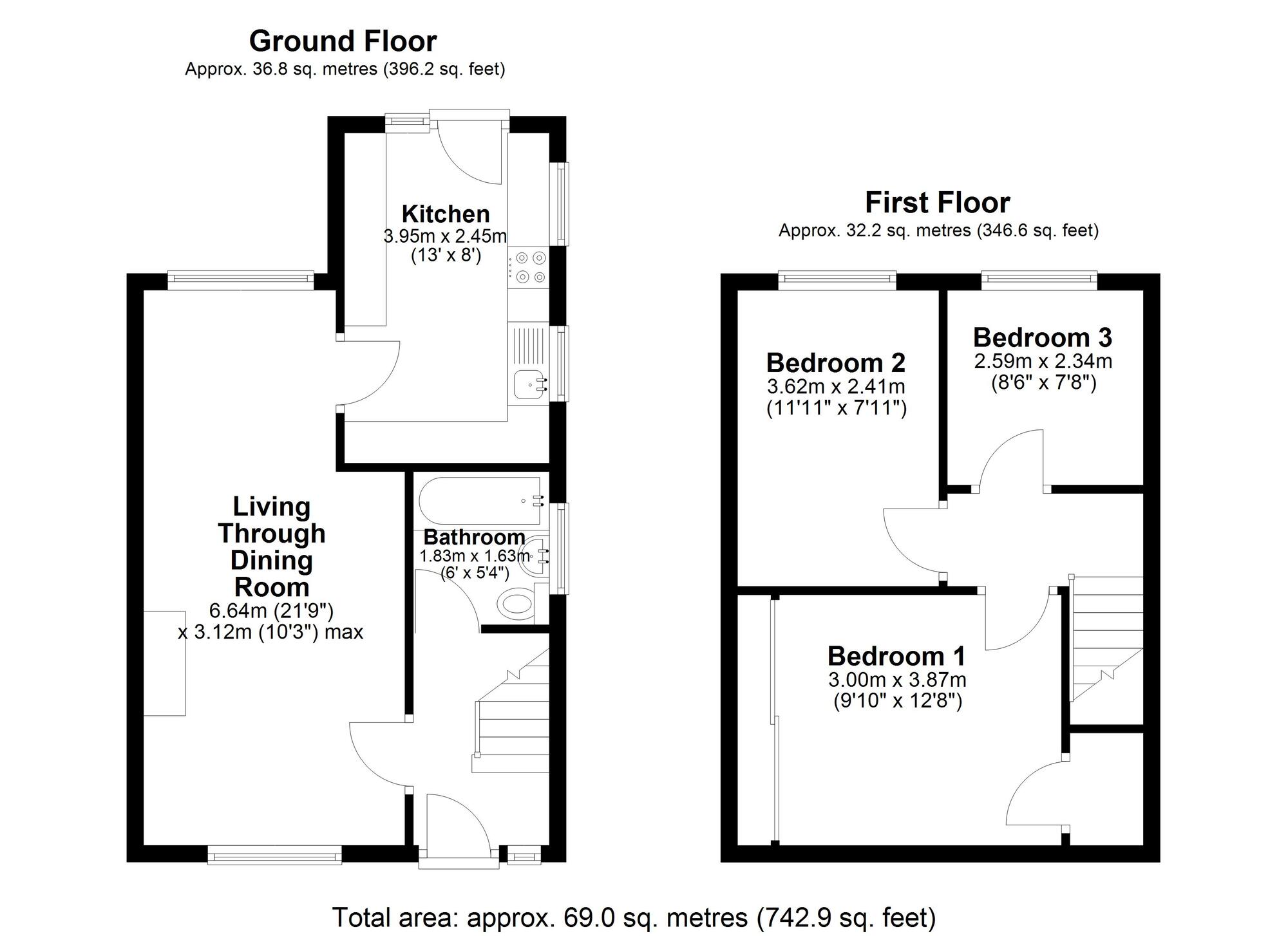Floorplan of 3 bedroom Semi Detached House for sale, Danelaw, Great Lumley, Durham, DH3