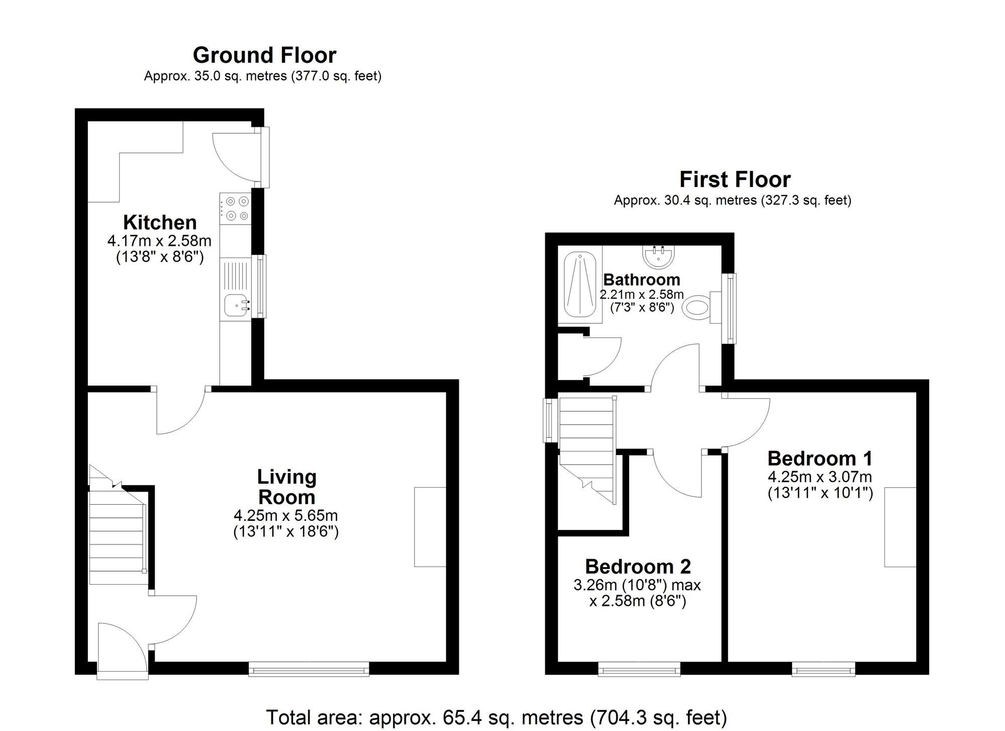 Floorplan of 2 bedroom End Terrace House for sale, Rose Terrace, Pelton Fell, Durham, DH2