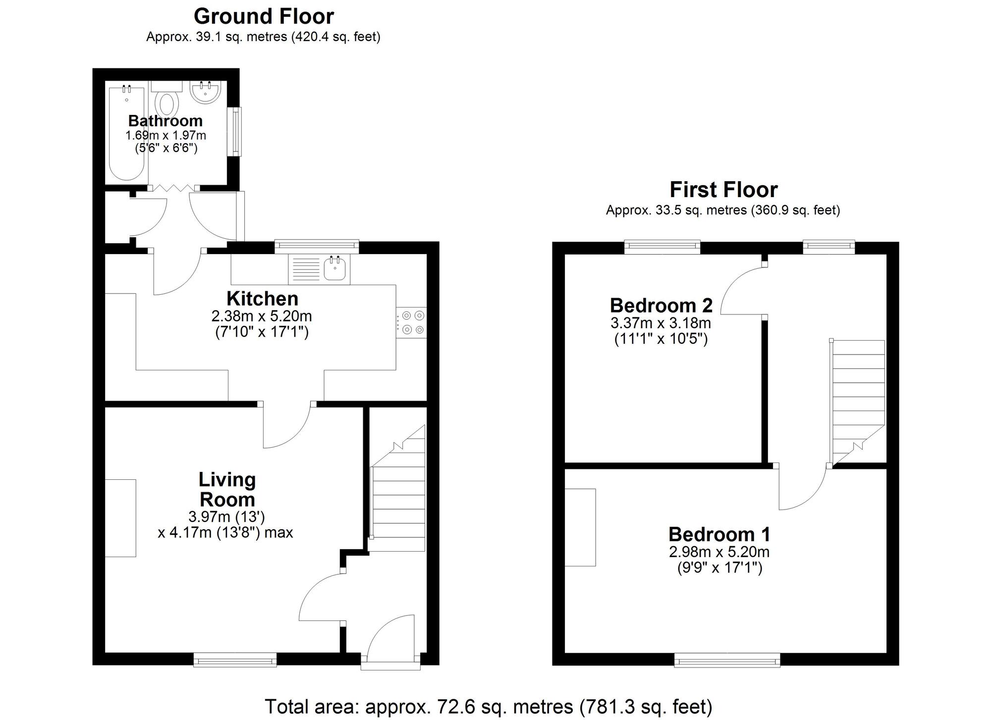 Floorplan of 2 bedroom Mid Terrace House for sale, Gray Avenue, Chester Le Street, Durham, DH2