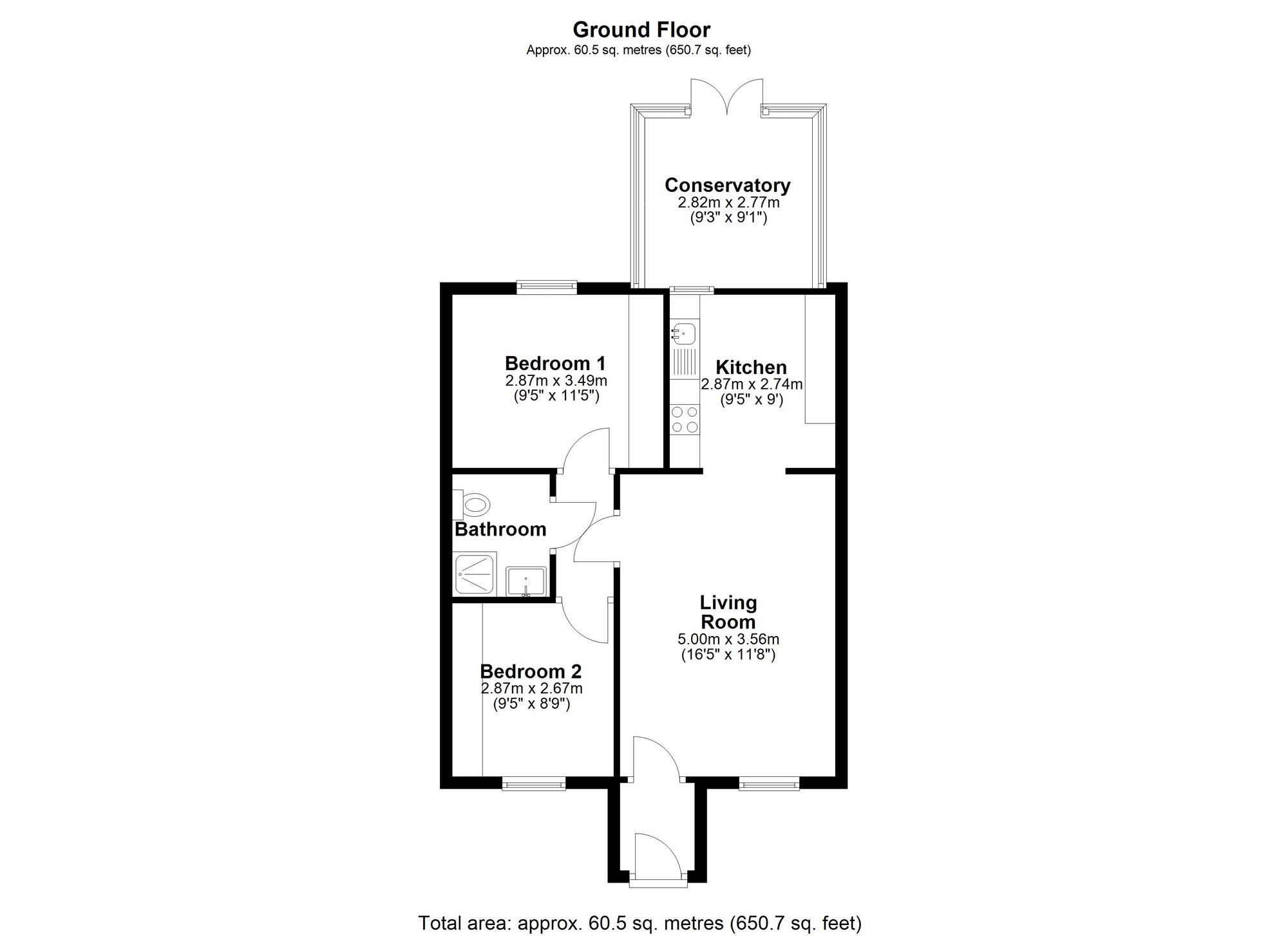 Floorplan of 2 bedroom End Terrace Bungalow for sale, Lumley Close, Chester Le Street, Durham, DH2