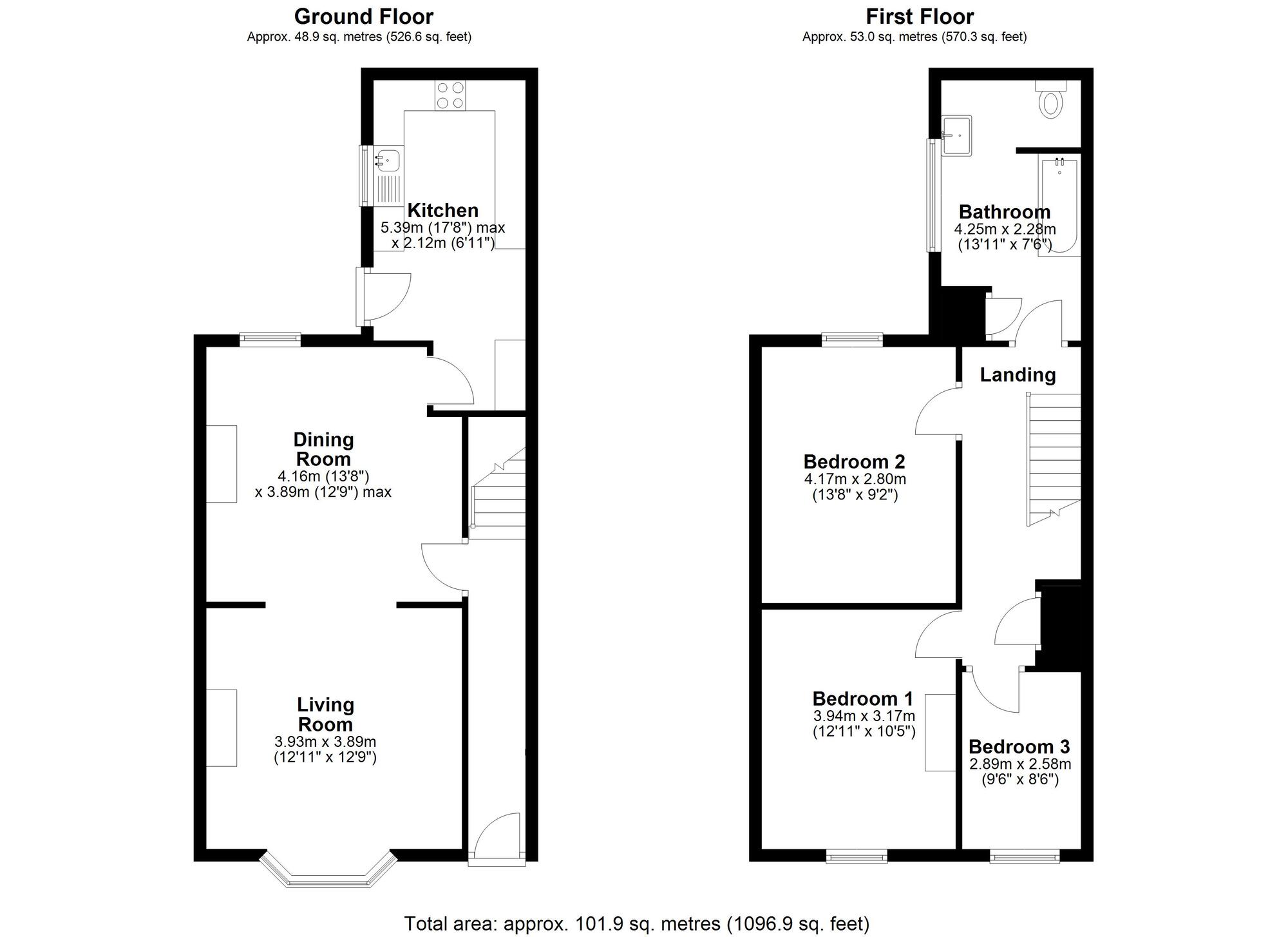 Floorplan of 3 bedroom Mid Terrace House for sale, Ivy Terrace, Langley Park, Durham, DH7