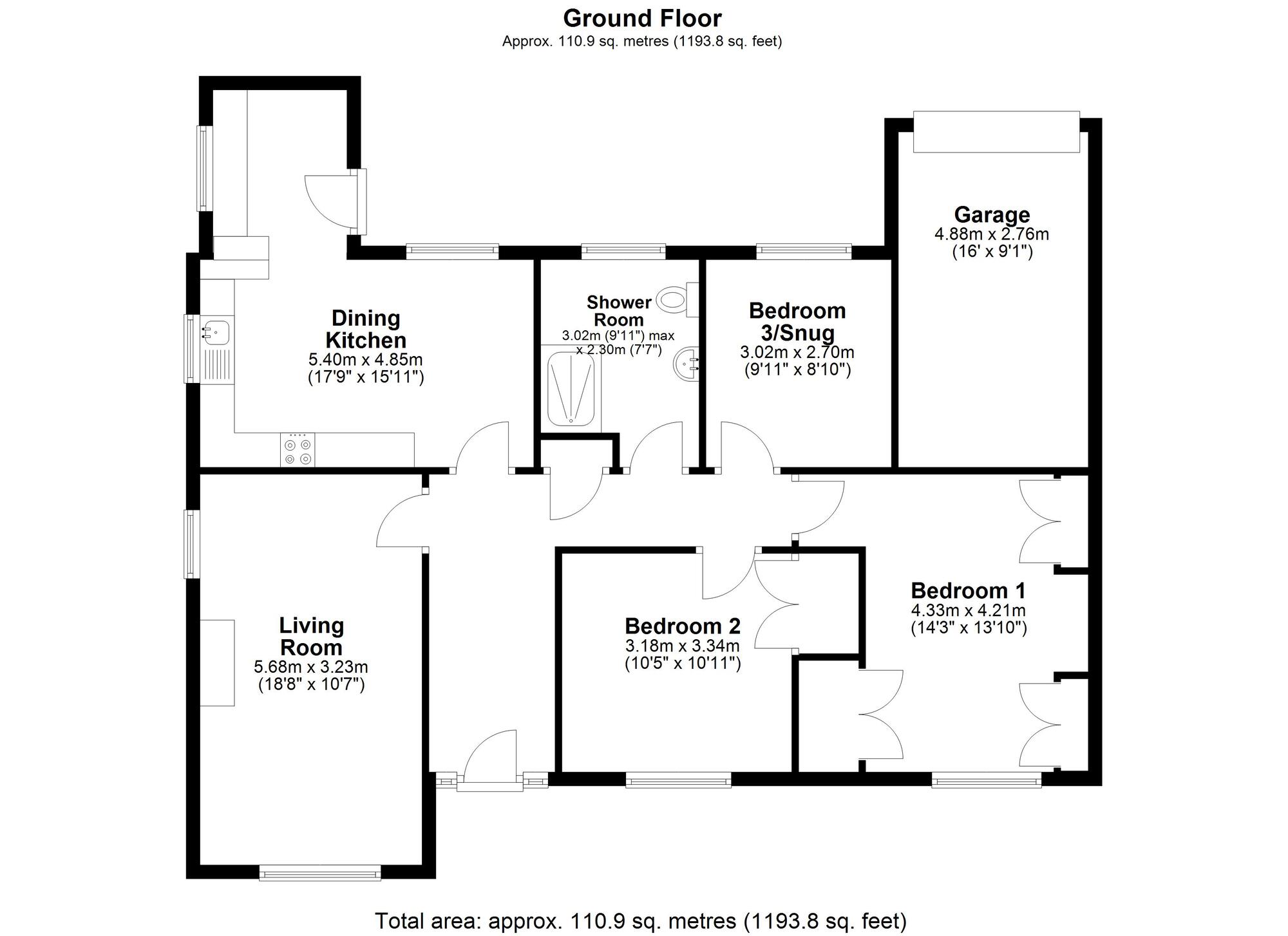 Floorplan of 3 bedroom Detached Bungalow for sale, Queensmere, Chester Le Street, Durham, DH3