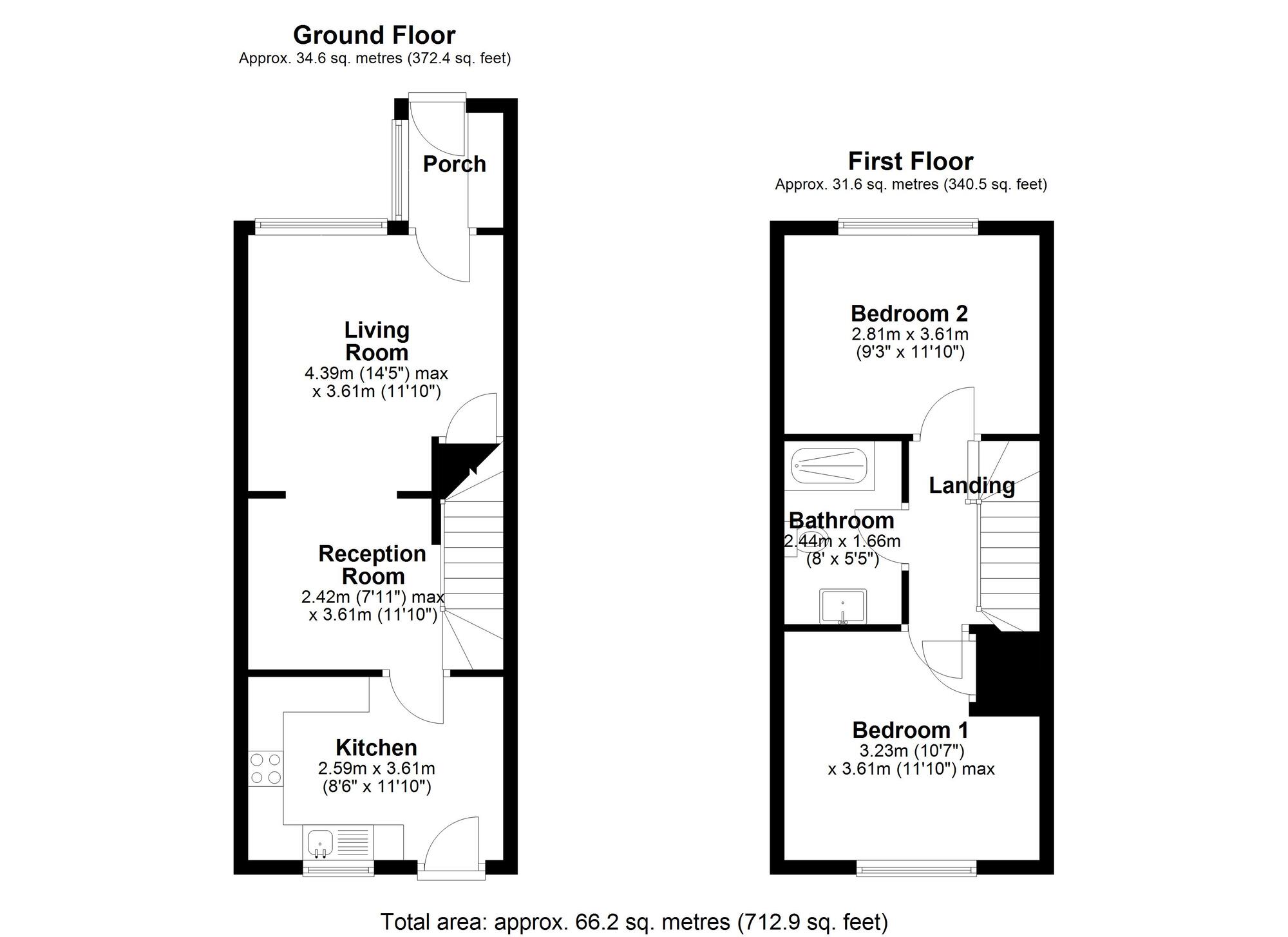 Floorplan of 2 bedroom Semi Detached House for sale, Netherton Close, Chester Le Street, Durham, DH2