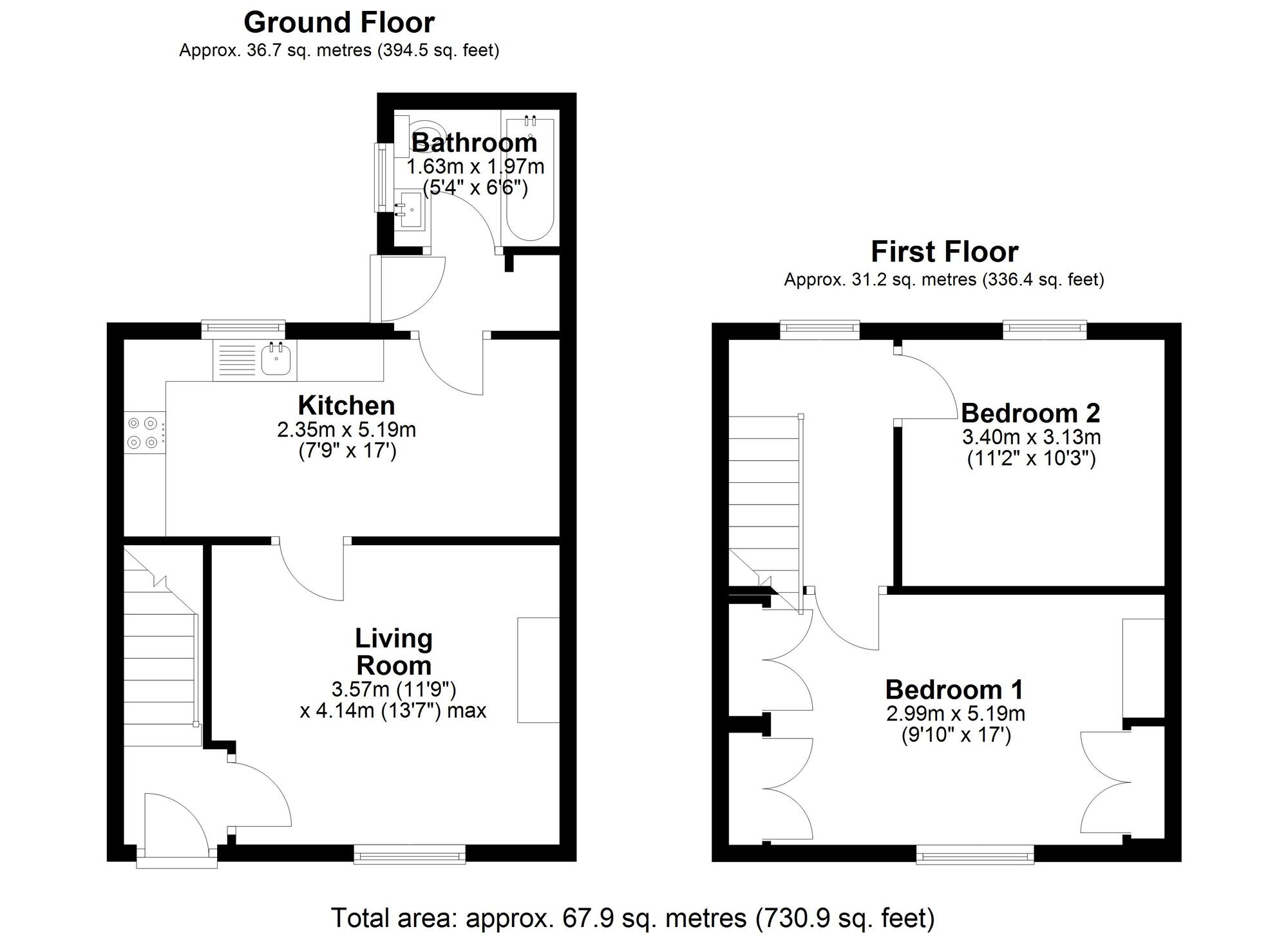 Floorplan of 2 bedroom Mid Terrace House for sale, Gray Avenue, Chester Le Street, Durham, DH2
