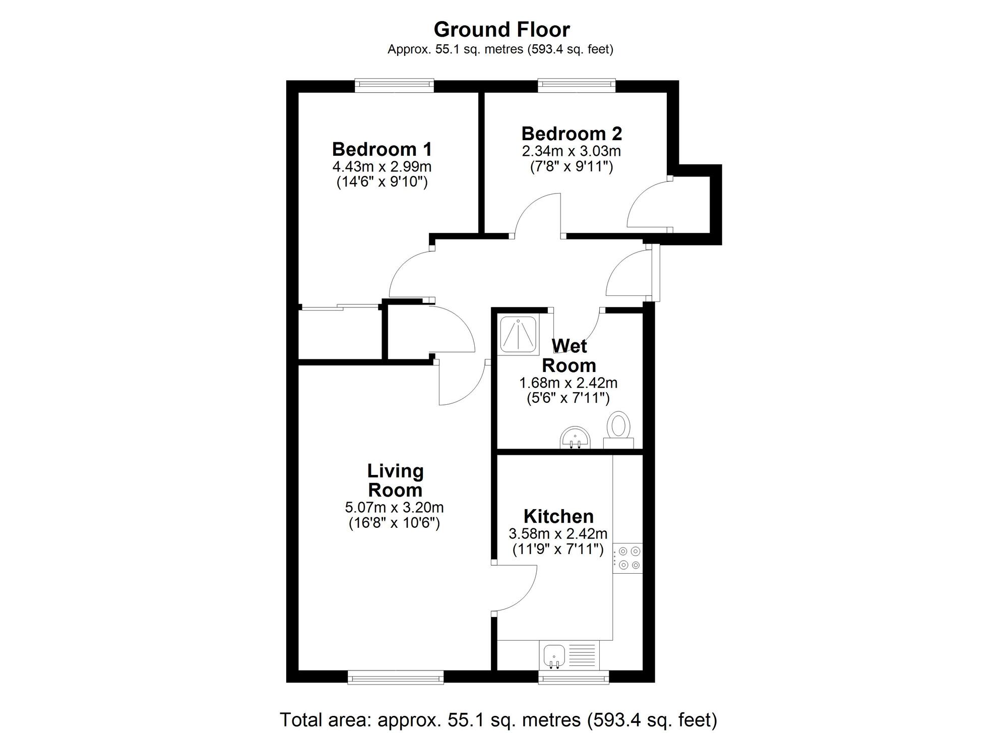 Floorplan of 2 bedroom Flat for sale, Glamis Court, Woodstone Village, Durham, DH4