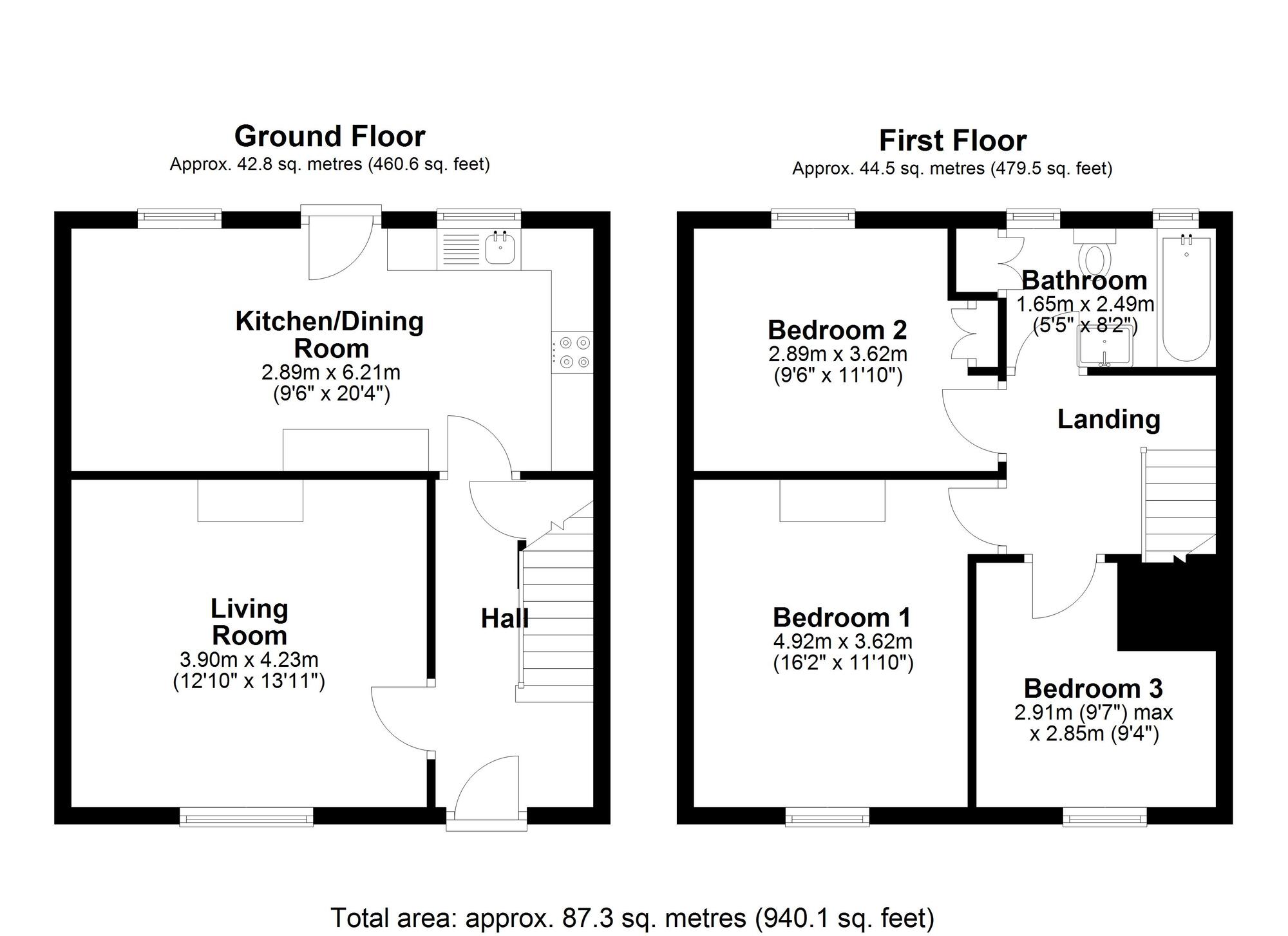 Floorplan of 3 bedroom Mid Terrace House for sale, Moorfoot Avenue, Chester Le Street, Durham, DH2