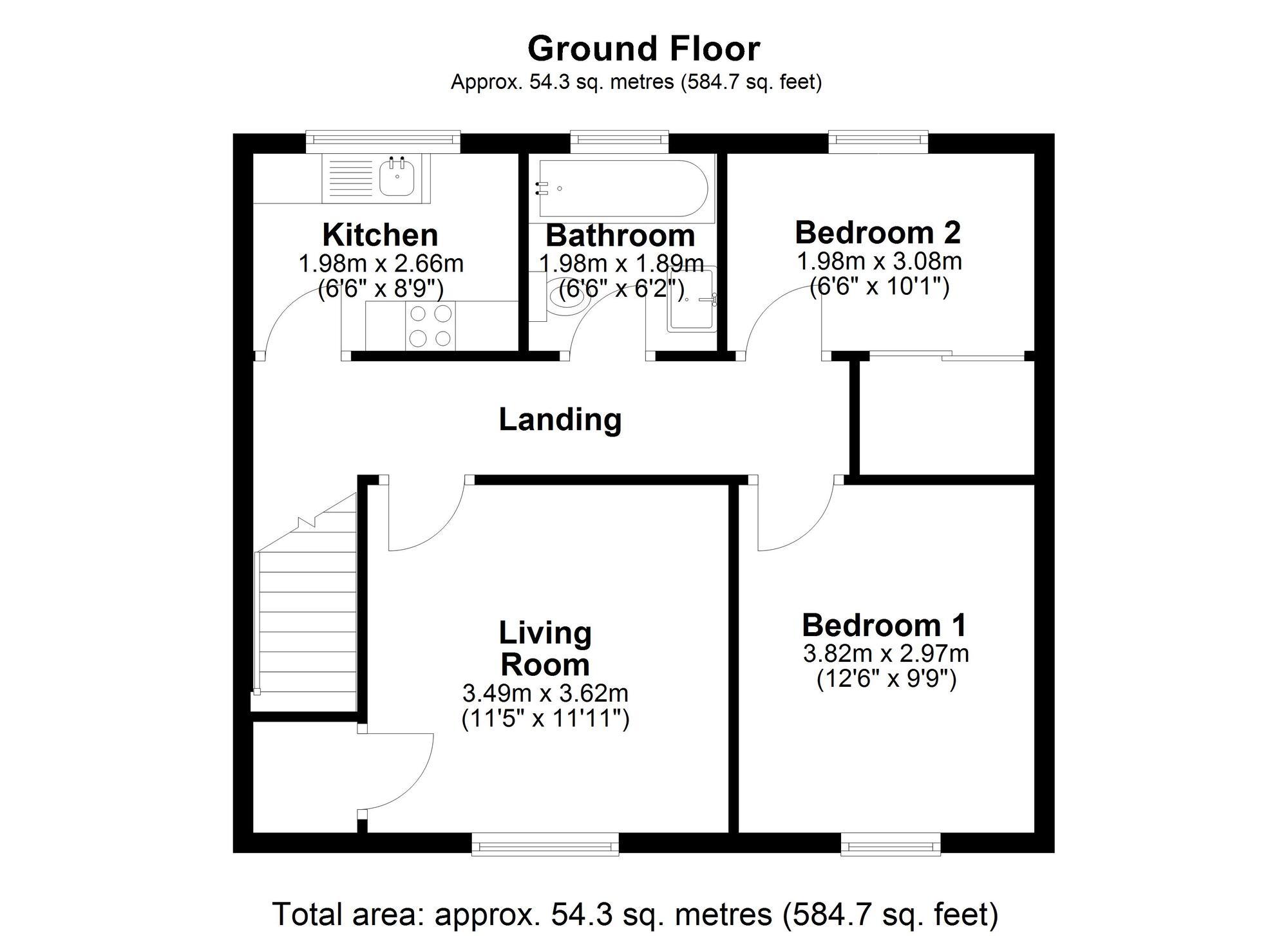 Floorplan of 2 bedroom Flat for sale, Lincoln Walk, Great Lumley, Durham, DH3