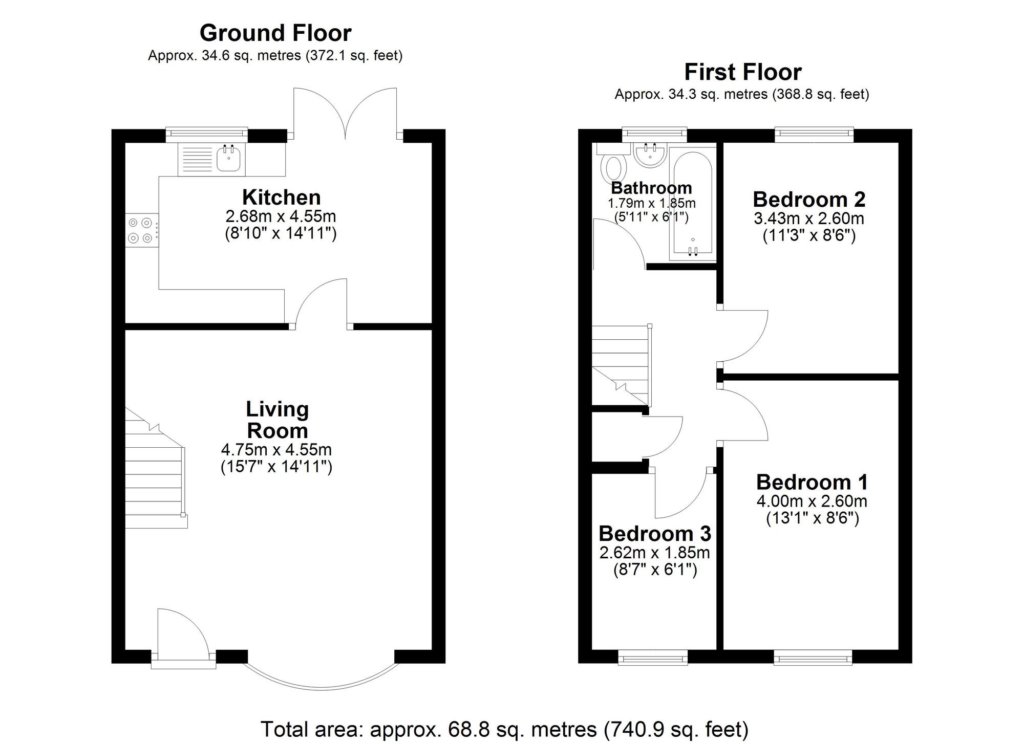 Floorplan of 3 bedroom Mid Terrace House for sale, Penhill Close, Ouston, Durham, DH2