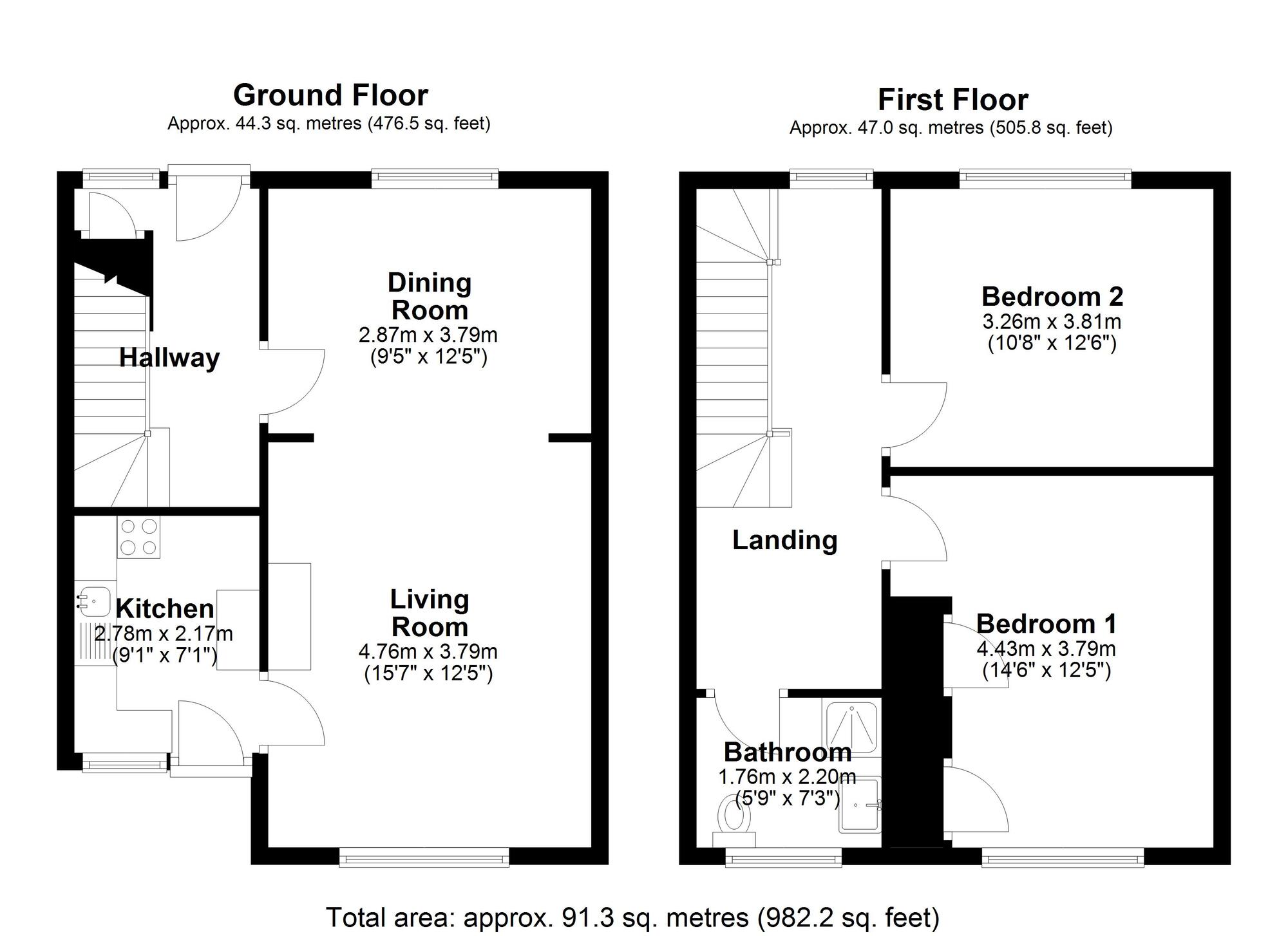 Floorplan of 2 bedroom Mid Terrace House for sale, The Oval, Ouston, Durham, DH2