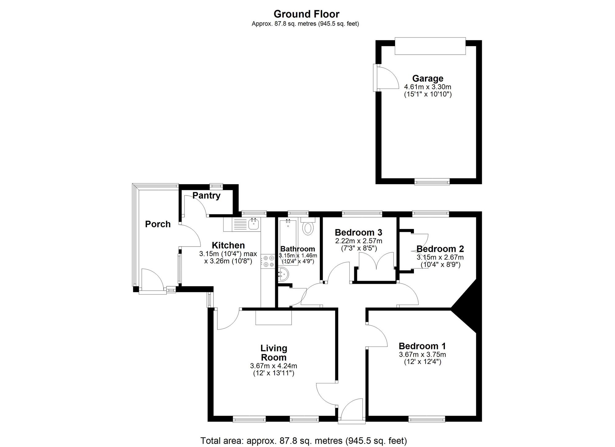 Floorplan of 3 bedroom Semi Detached Bungalow for sale, Derwent Crescent, Great Lumley, Durham, DH3