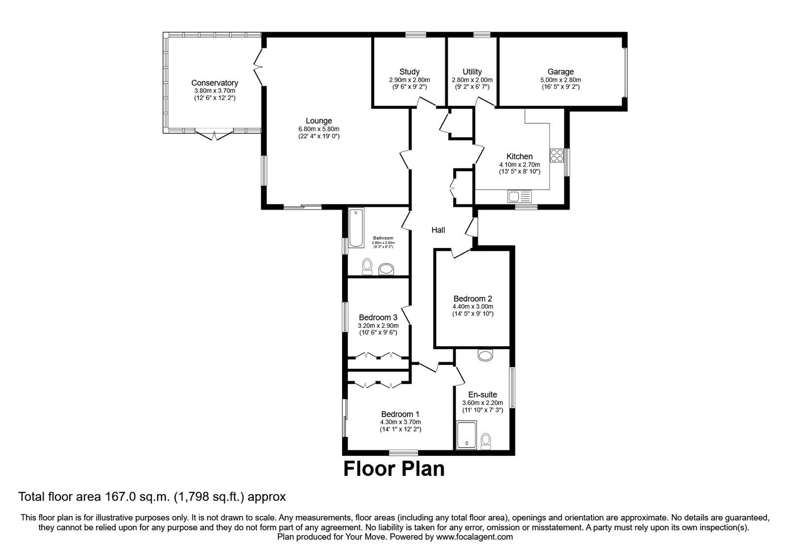 Floorplan of 4 bedroom Detached Bungalow for sale, Cambridge Drive, Great Lumley, Durham, DH3