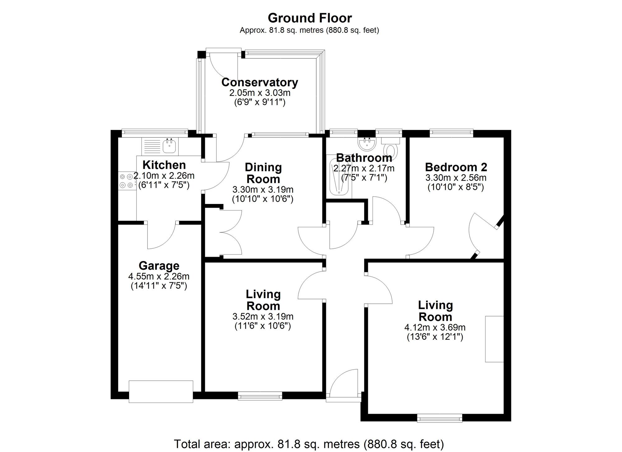 Floorplan of 2 bedroom Semi Detached Bungalow for sale, Grasmere, Birtley, Tyne and Wear, DH3