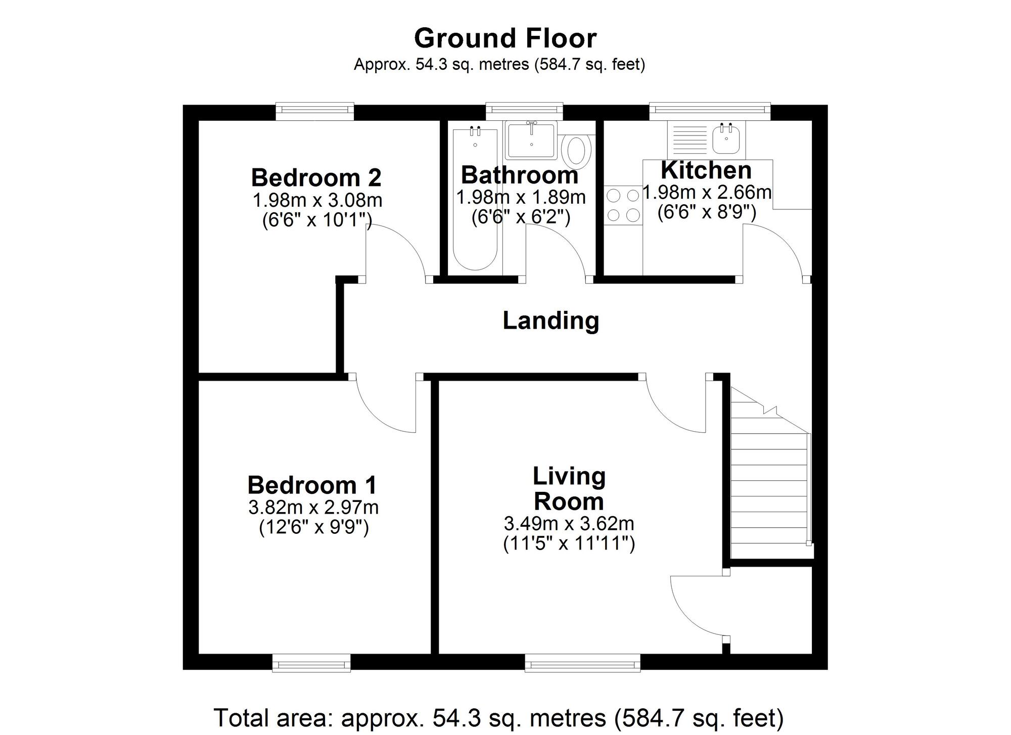 Floorplan of 2 bedroom Flat to rent, Lincoln Walk, Great Lumley, Durham, DH3