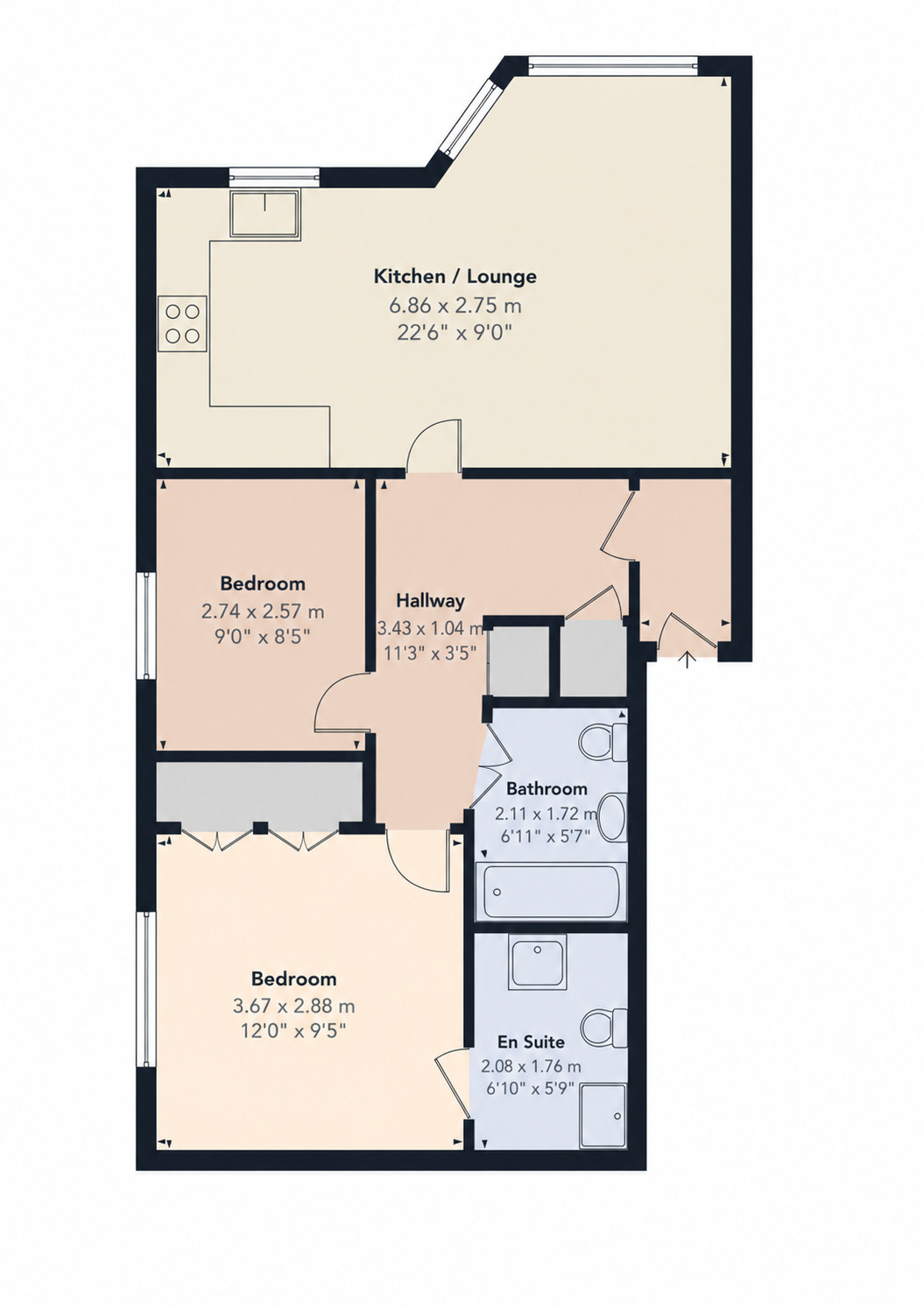 Floorplan of 2 bedroom Flat for sale, Robertson Court, Chester Le Street, Durham, DH3