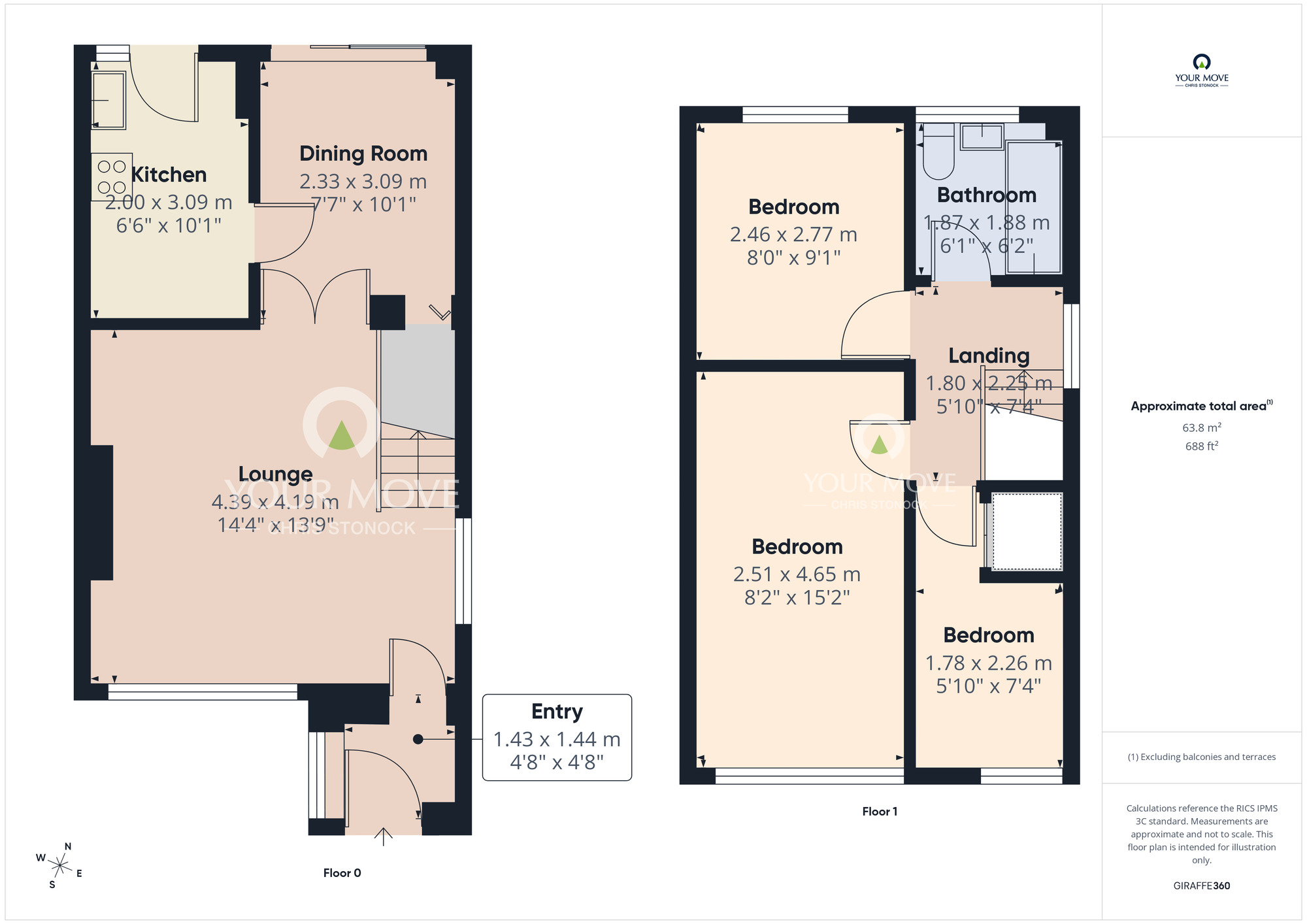 Floorplan of 3 bedroom Mid Terrace House for sale, Thorntons Close, Pelton, Durham, DH2