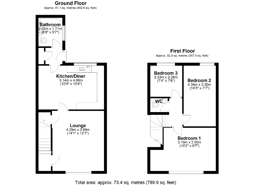 Floorplan of 3 bedroom End Terrace Property to rent, The Avenue, Pelton, Durham, DH2