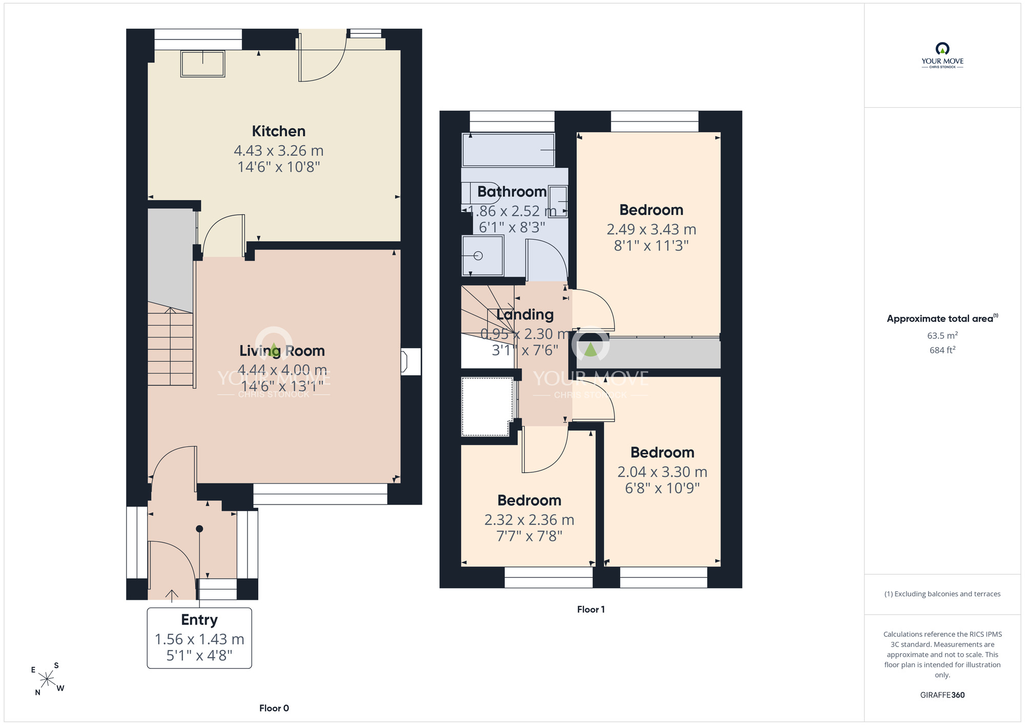 Floorplan of 3 bedroom End Terrace House for sale, Bowmont Walk, Chester Le Street, Durham, DH2