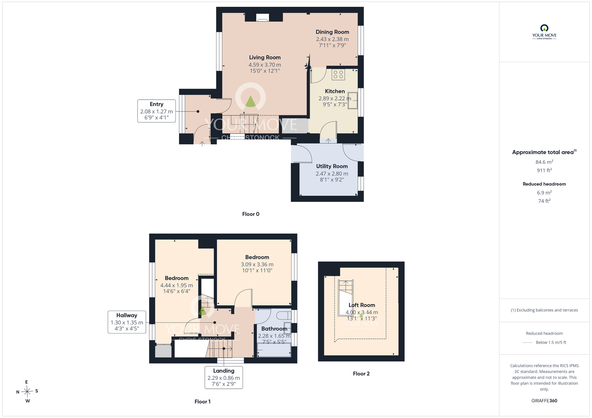 Floorplan of 2 bedroom Semi Detached House for sale, Riding Hill, Great Lumley, Durham, DH3
