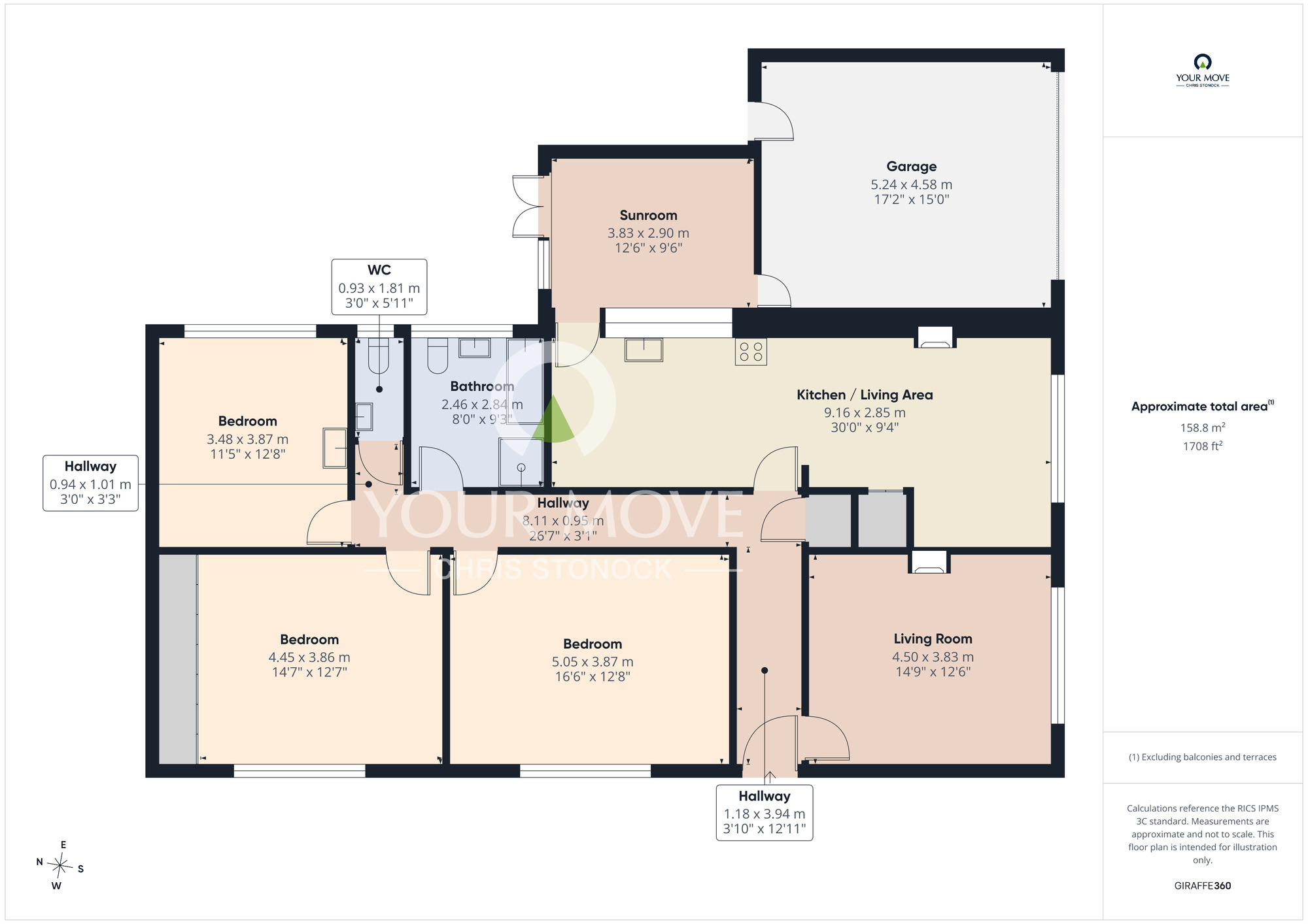 Floorplan of 3 bedroom Detached Bungalow for sale, Heathmeads, Pelton, Durham, DH2