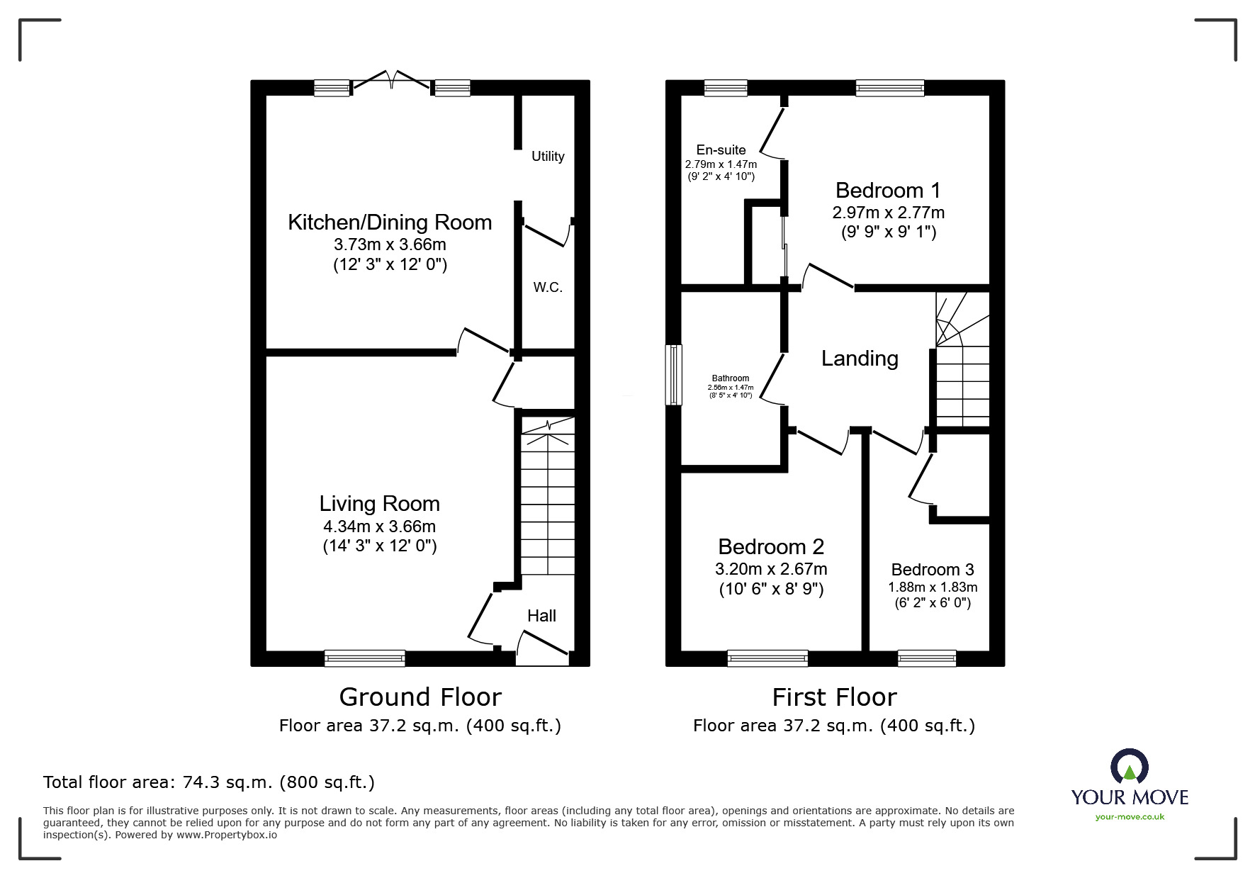 Floorplan of 3 bedroom Semi Detached House for sale, De Herle Lane, Hugglescote, Leicestershire, LE67