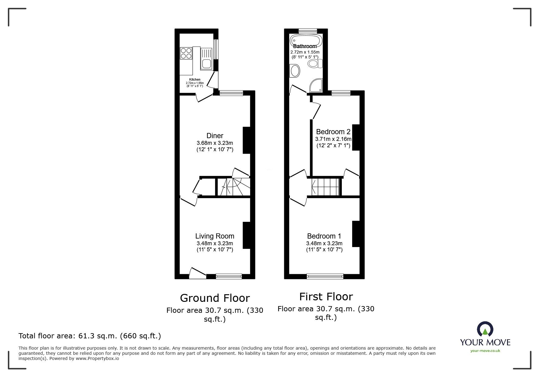 Floorplan of 2 bedroom Mid Terrace House for sale, Forest Road, Markfield, Leicestershire, LE67