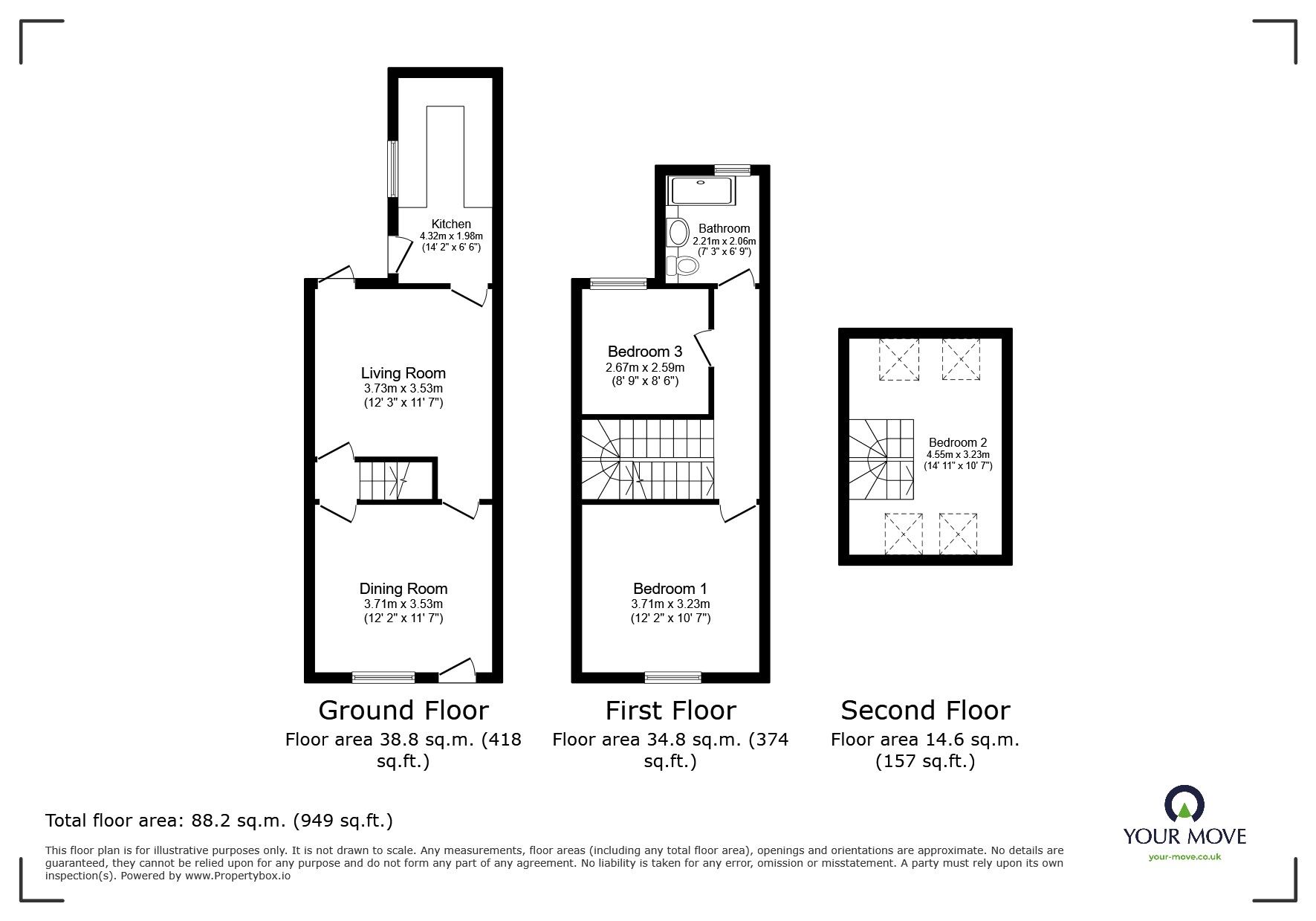 Floorplan of 3 bedroom Mid Terrace House for sale, Shaw Lane, Markfield, Leicestershire, LE67