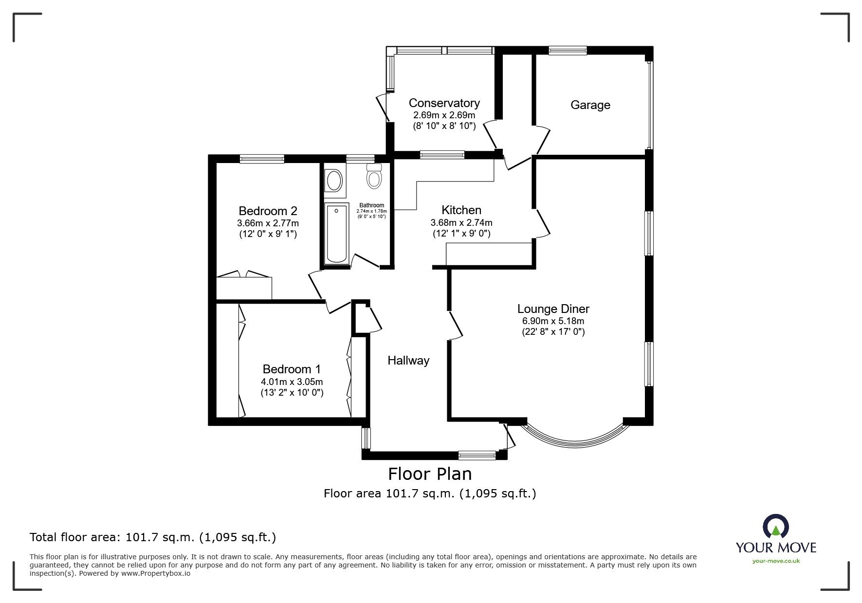 Floorplan of 2 bedroom Detached Bungalow for sale, Oakham Drive, Coalville, Leicestershire, LE67