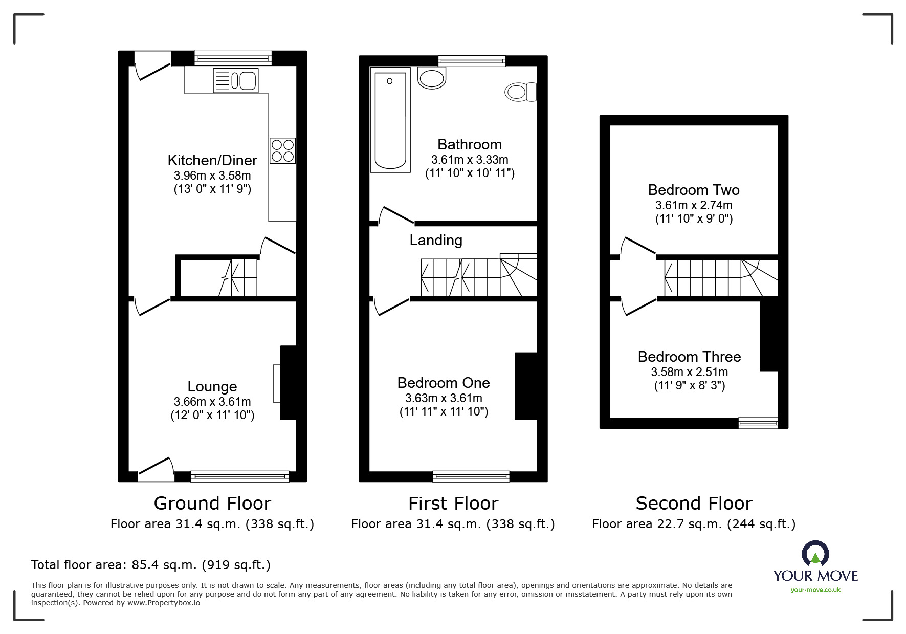 Floorplan of 3 bedroom Mid Terrace House for sale, Brooks Lane, Whitwick, Leicestershire, LE67