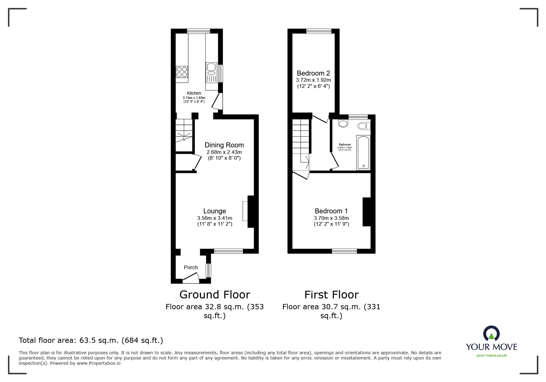 Floorplan of 2 bedroom Mid Terrace House for sale, Ashby Road, Coalville, Leicestershire, LE67