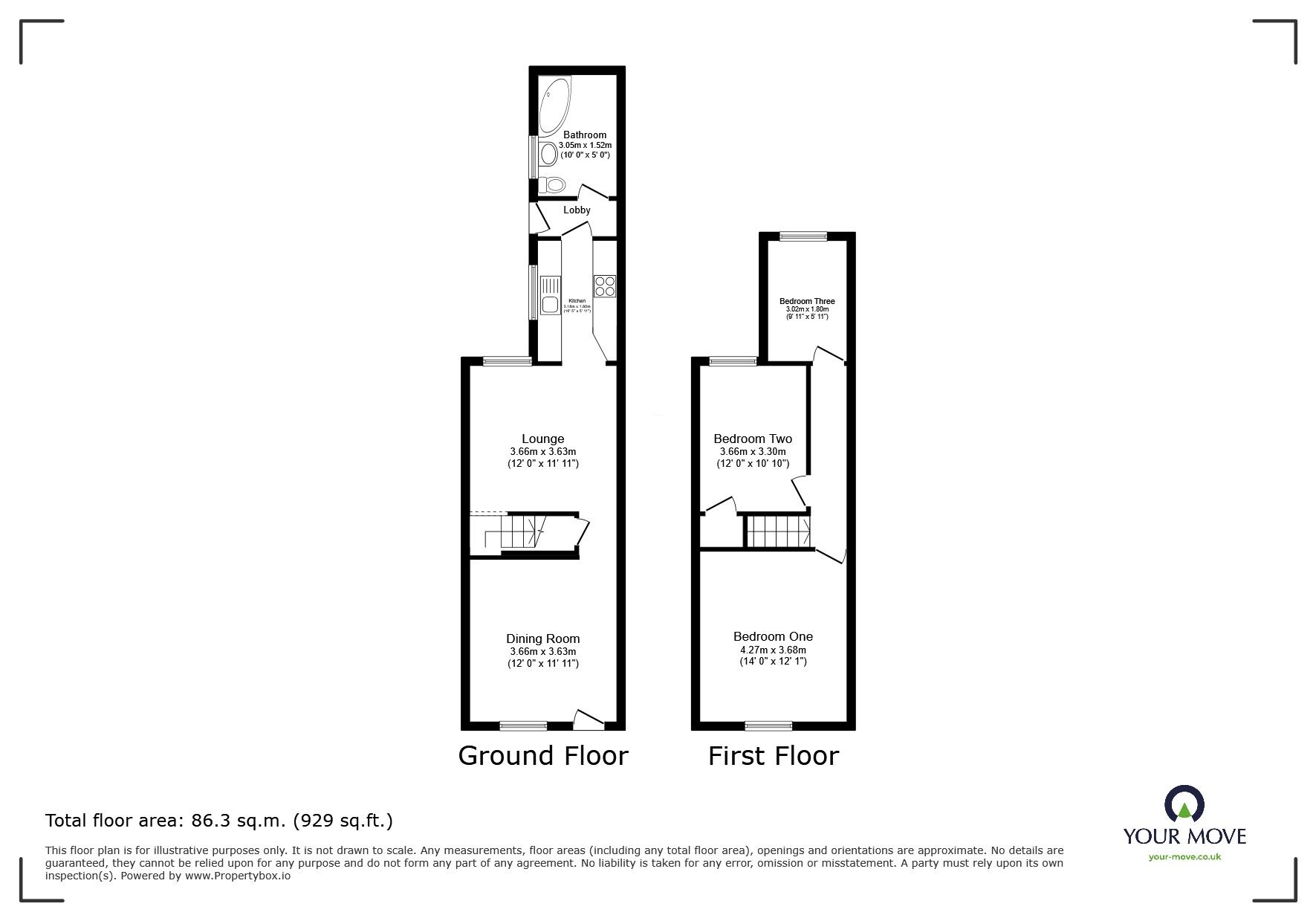 Floorplan of 3 bedroom Mid Terrace House for sale, Oxford Street, Coalville, Leicestershire, LE67