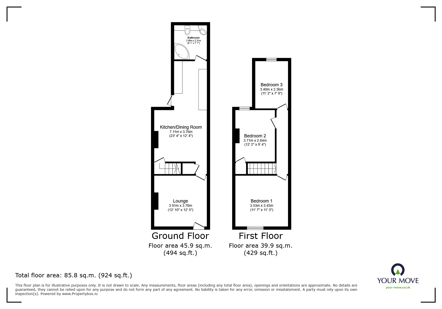 Floorplan of 3 bedroom Semi Detached House for sale, Crescent Road, Hugglescote, Leicestershire, LE67