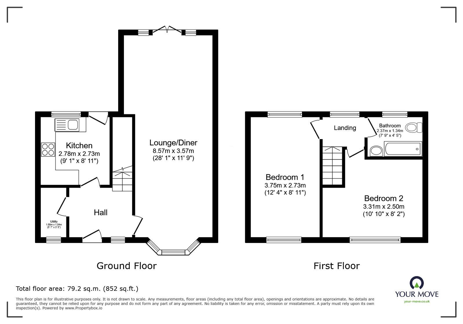 Floorplan of 2 bedroom Semi Detached House for sale, St. Christophers Road, Ellistown, Leicestershire, LE67