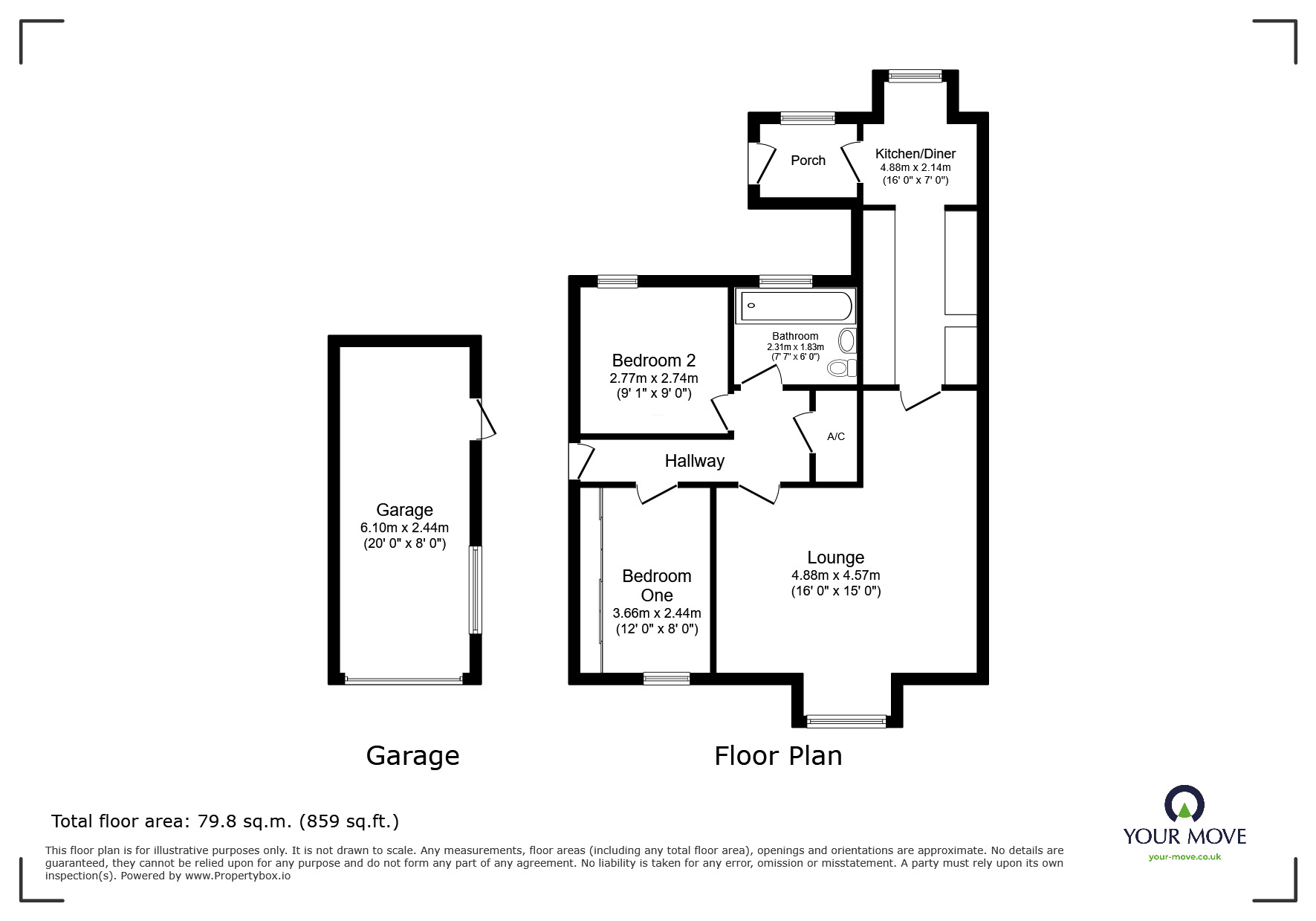 Floorplan of 2 bedroom Semi Detached Bungalow for sale, Templars Way, Whitwick, Leicestershire, LE67