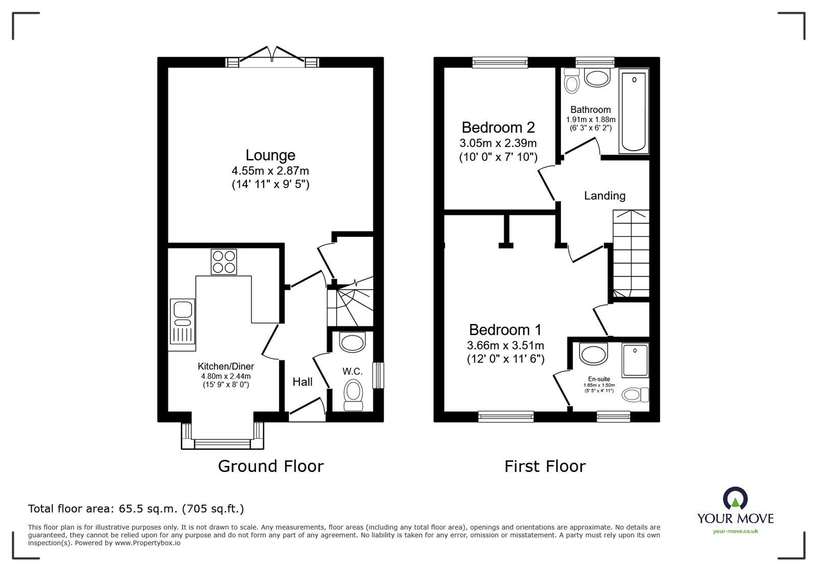 Floorplan of 2 bedroom Semi Detached House for sale, Satchwell Place, Ibstock, Leicestershire, LE67