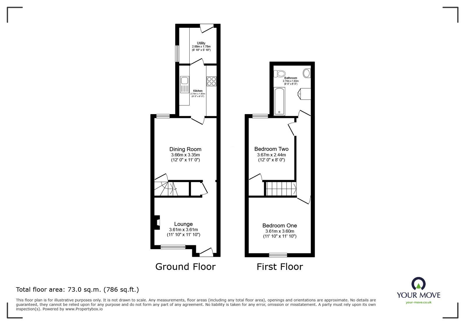 Floorplan of 2 bedroom Mid Terrace House for sale, Battram Road, Ellistown, Leicestershire, LE67