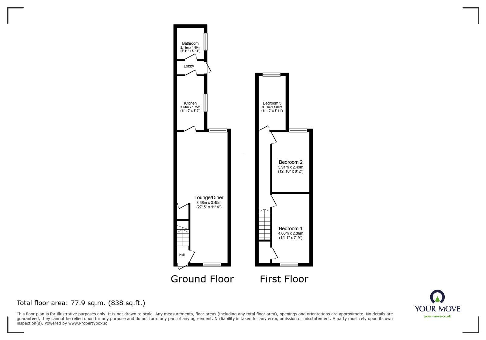 Floorplan of 3 bedroom End Terrace House for sale, Orchard Street, Ibstock, Leicestershire, LE67