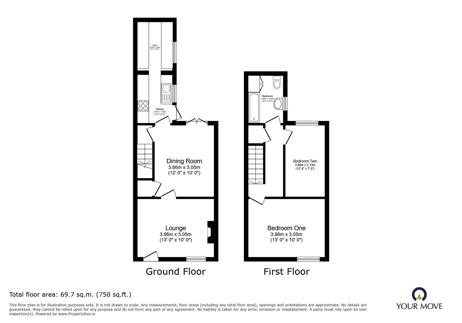 Floorplan of 2 bedroom Mid Terrace House for sale, Central Road, Hugglescote, Leicestershire, LE67