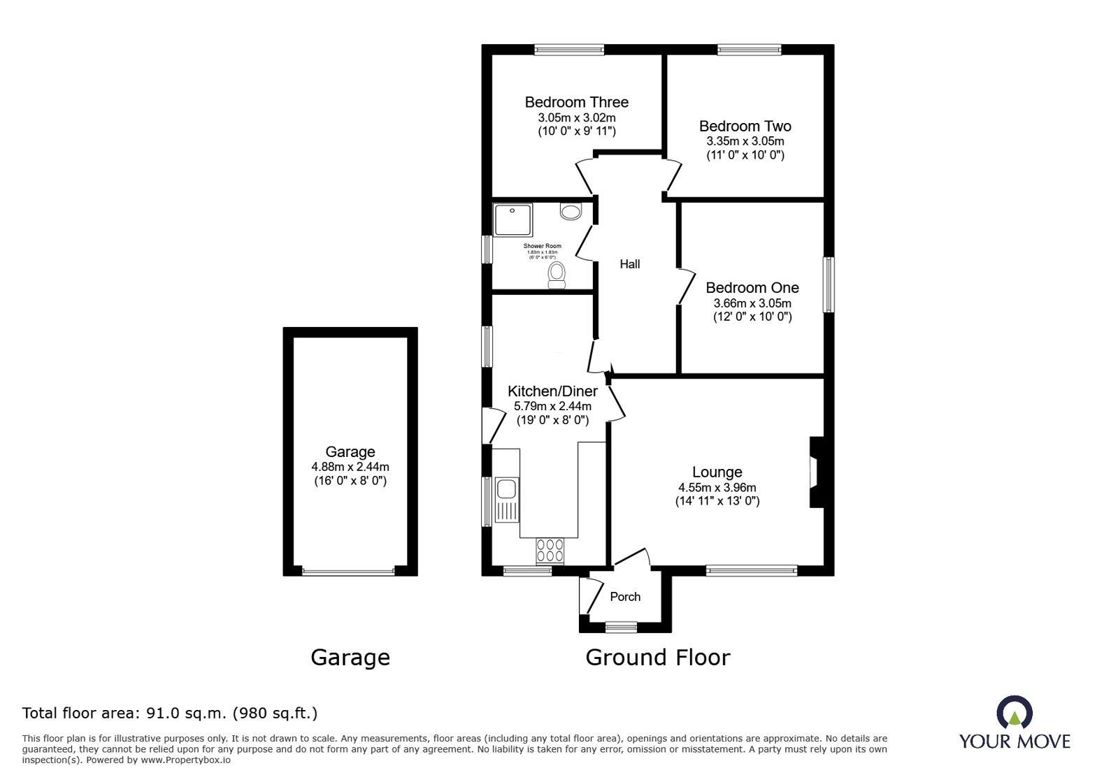 Floorplan of 3 bedroom Detached Bungalow for sale, Heatherdale, Ibstock, Leicestershire, LE67