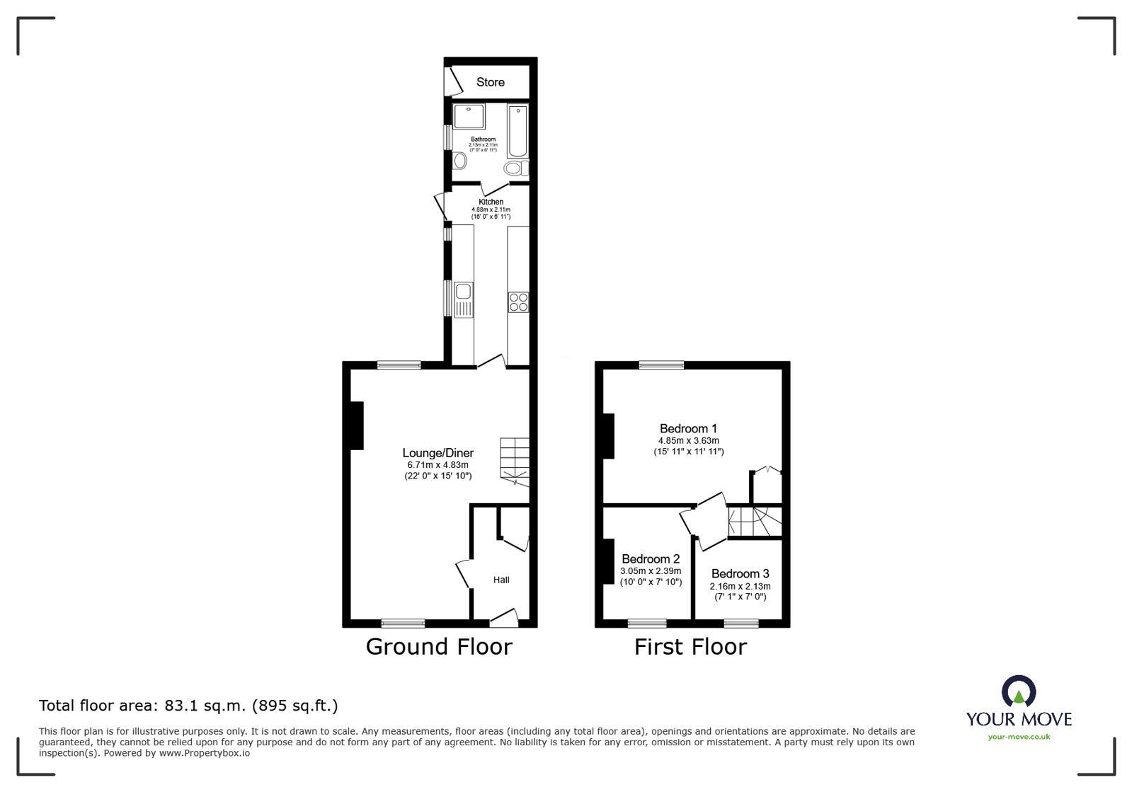 Floorplan of 3 bedroom Mid Terrace House for sale, Station Road, Bagworth, Leicestershire, LE67