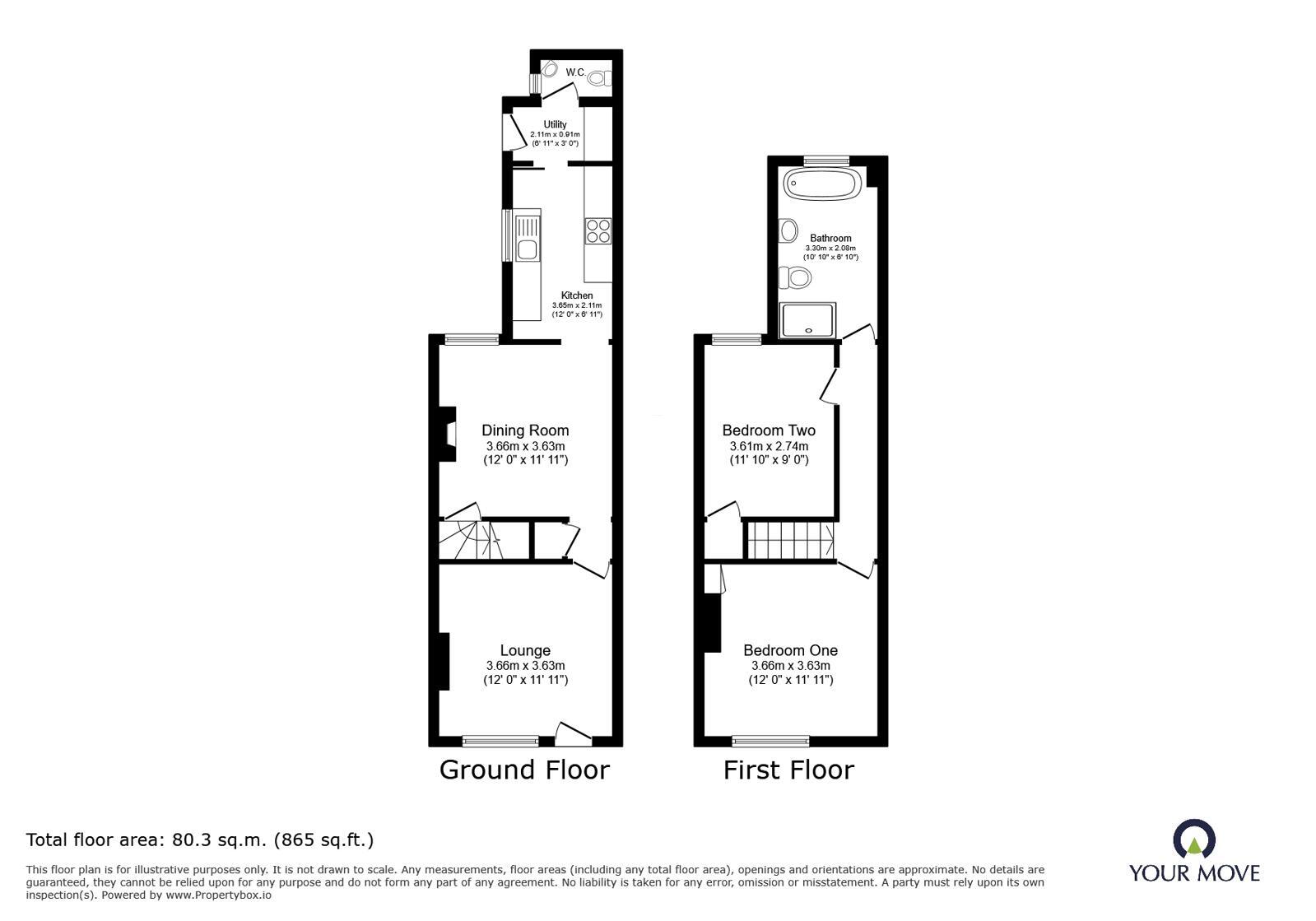 Floorplan of 2 bedroom End Terrace House for sale, Swannington Road, Coalville, Leicestershire, LE67