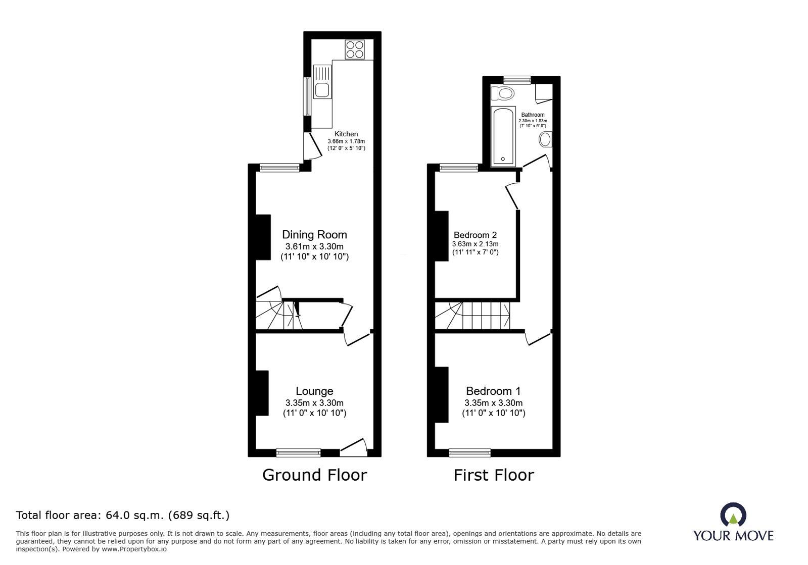 Floorplan of 2 bedroom Mid Terrace House for sale, Hermitage Road, Whitwick, Leicestershire, LE67