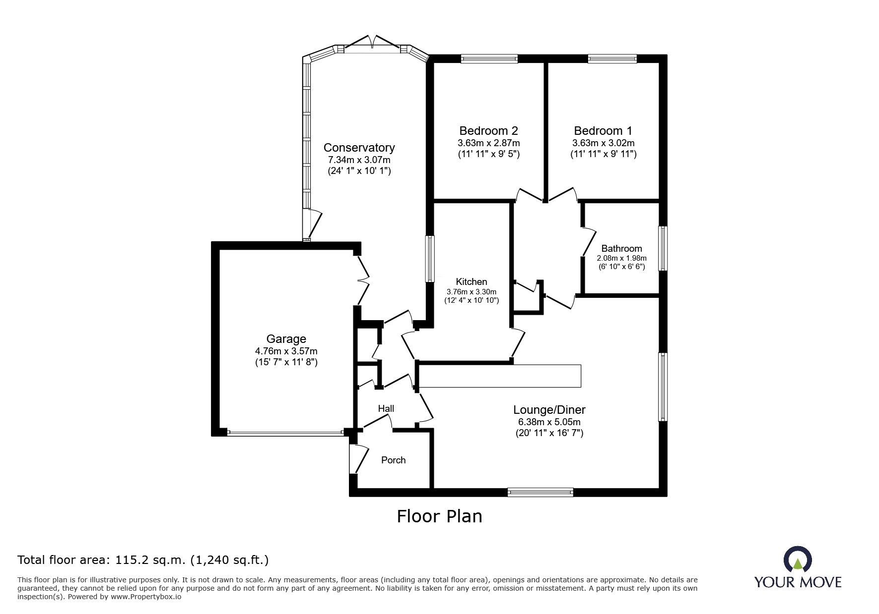 Floorplan of 2 bedroom Detached Bungalow for sale, Abbotts Oak Drive, Coalville, Leicestershire, LE67