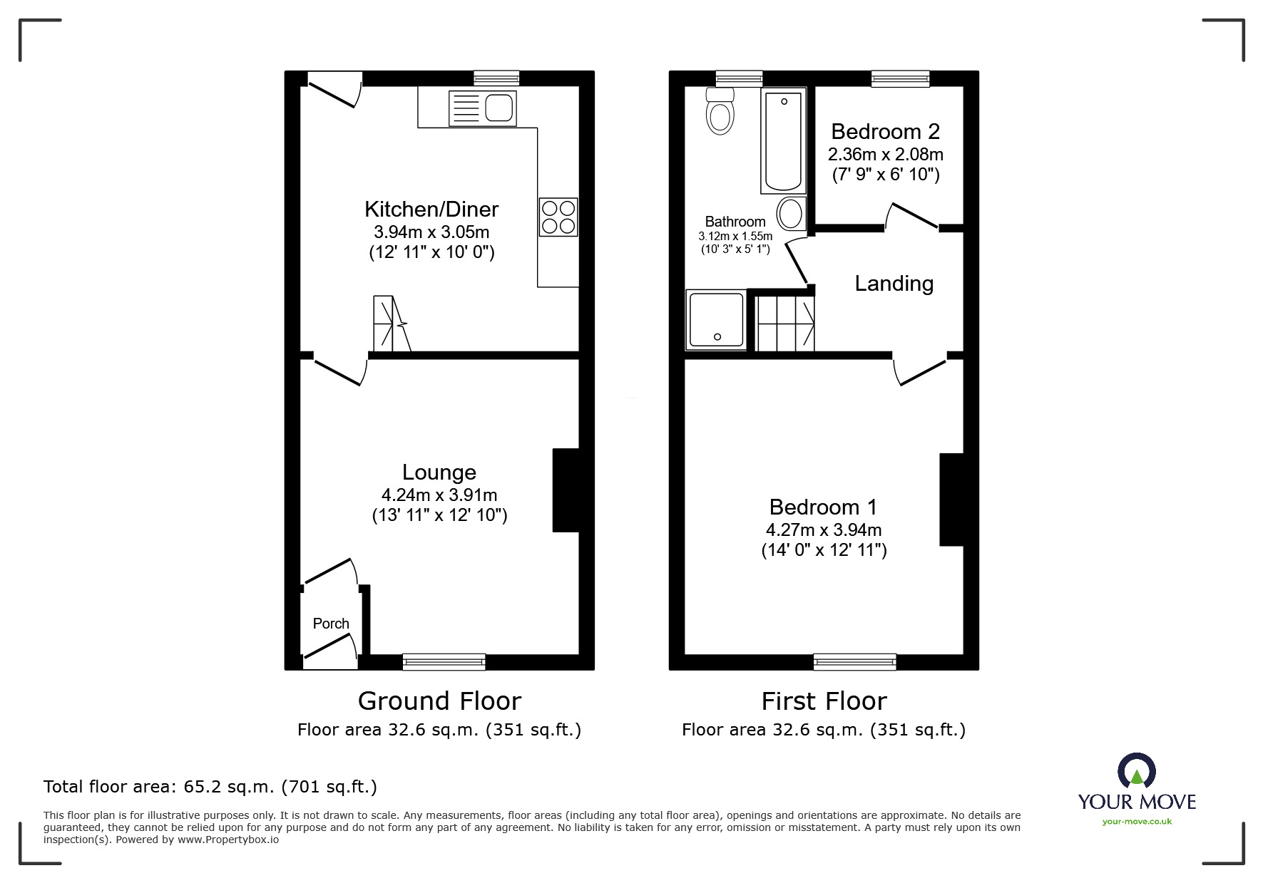 Floorplan of 2 bedroom Mid Terrace House for sale, Oxford Street, Darwen, Lancashire, BB3