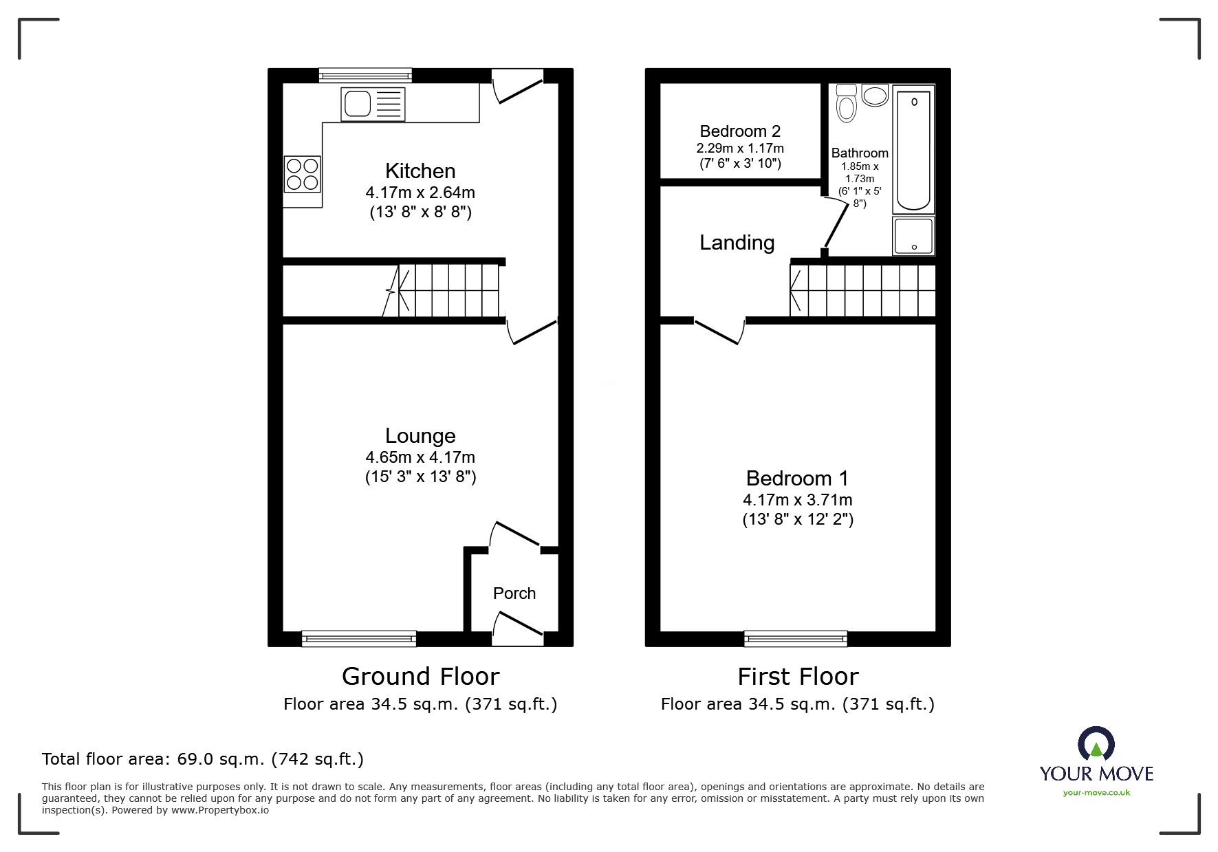 Floorplan of 2 bedroom Mid Terrace House for sale, Cemetery Road, Darwen, Lancashire, BB3